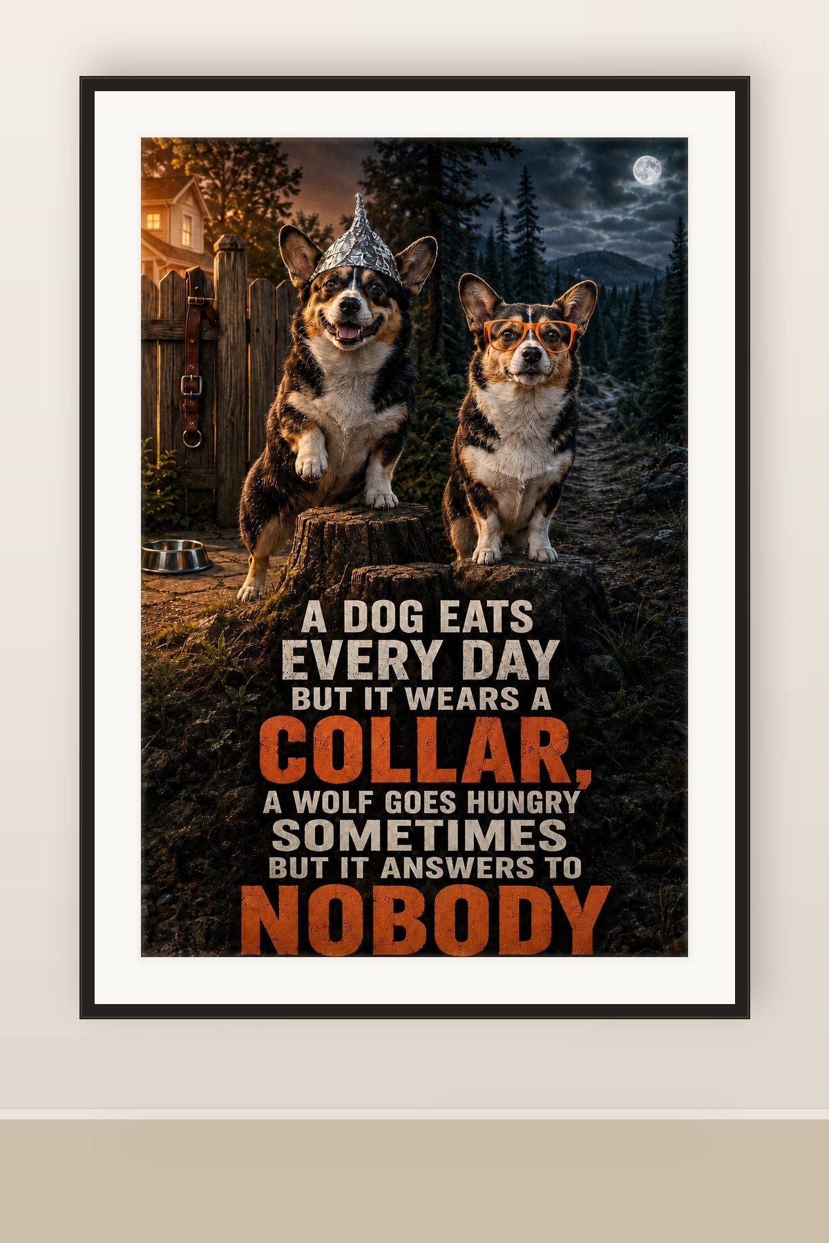 The print shown framed and hung on a wall