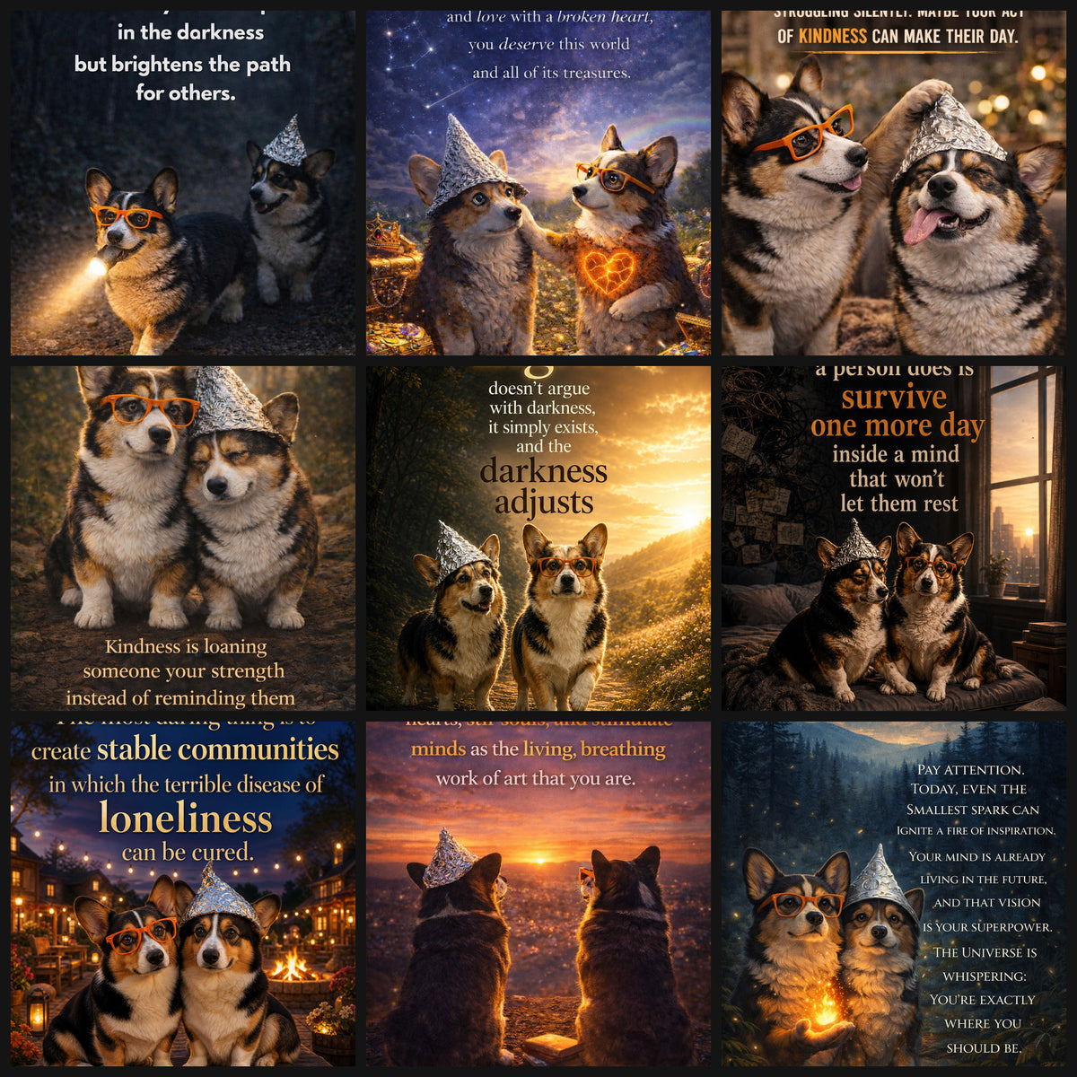 Grid preview of the Soft Light corgi art collection