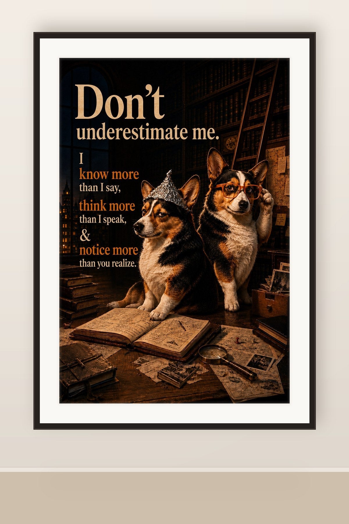 The print shown framed and hung on a wall
