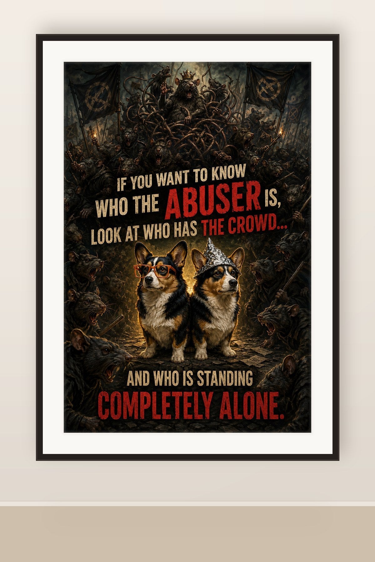 The print shown framed and hung on a wall