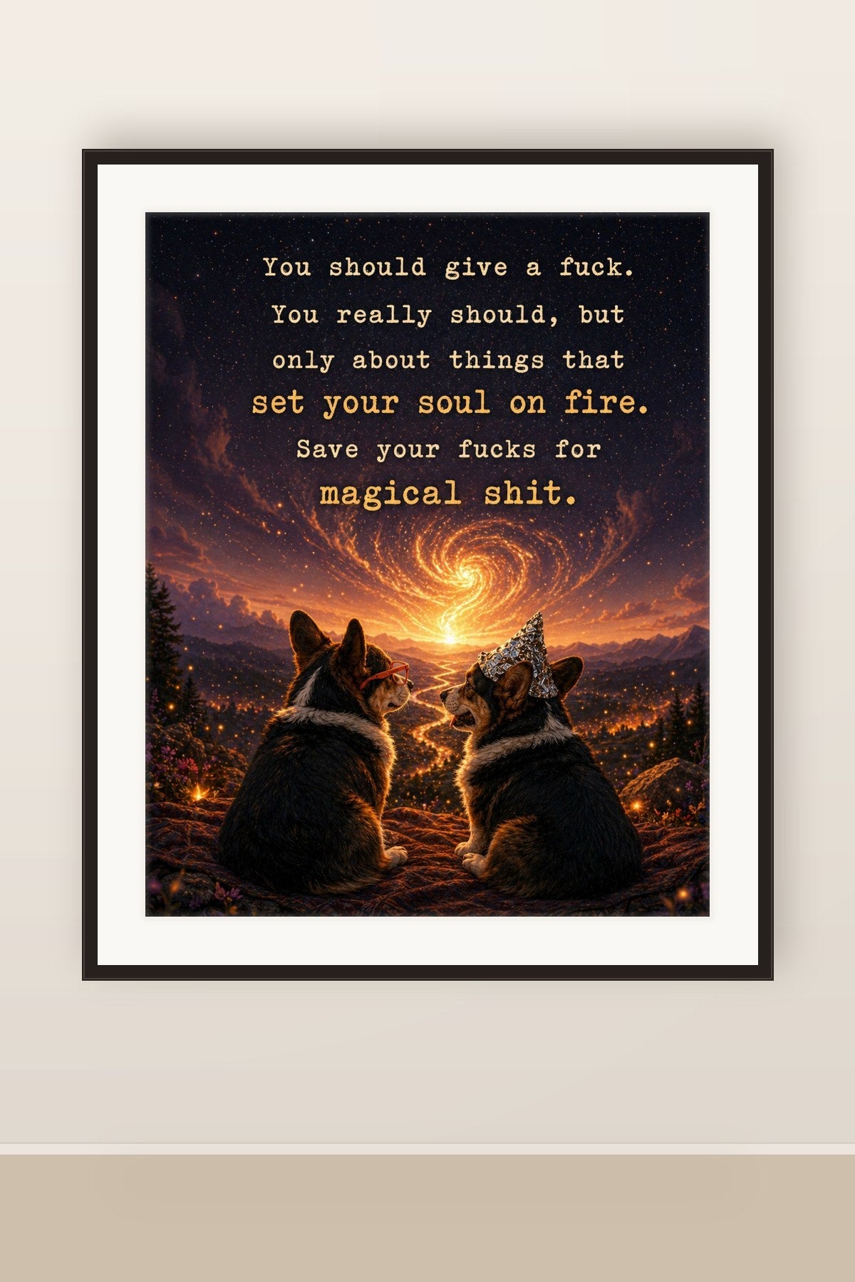 The print shown framed and hung on a wall