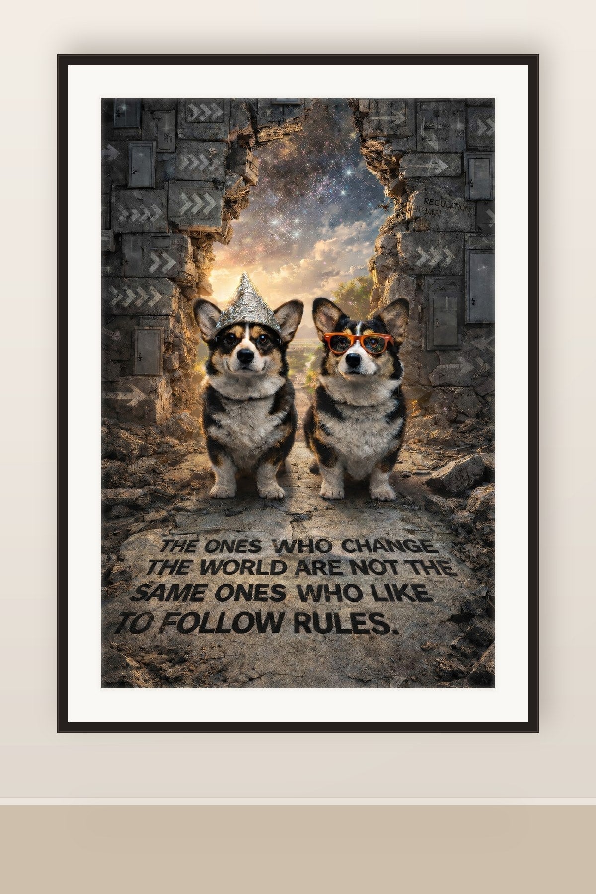 The print shown framed and hung on a wall
