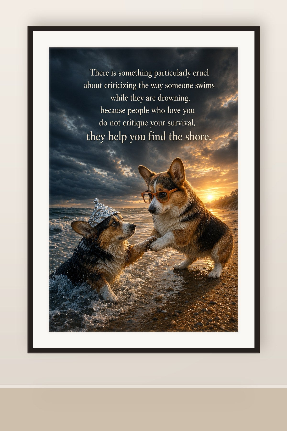 The print shown framed and hung on a wall