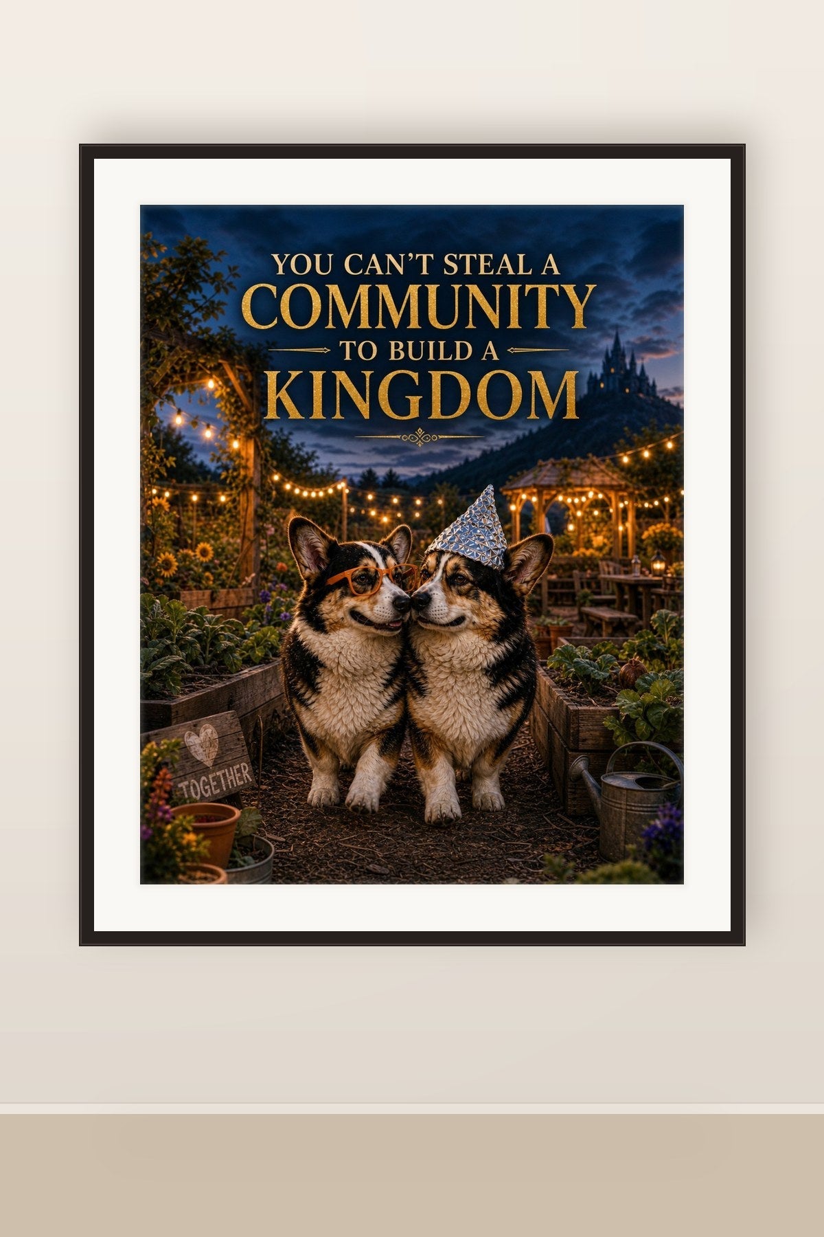The print shown framed and hung on a wall