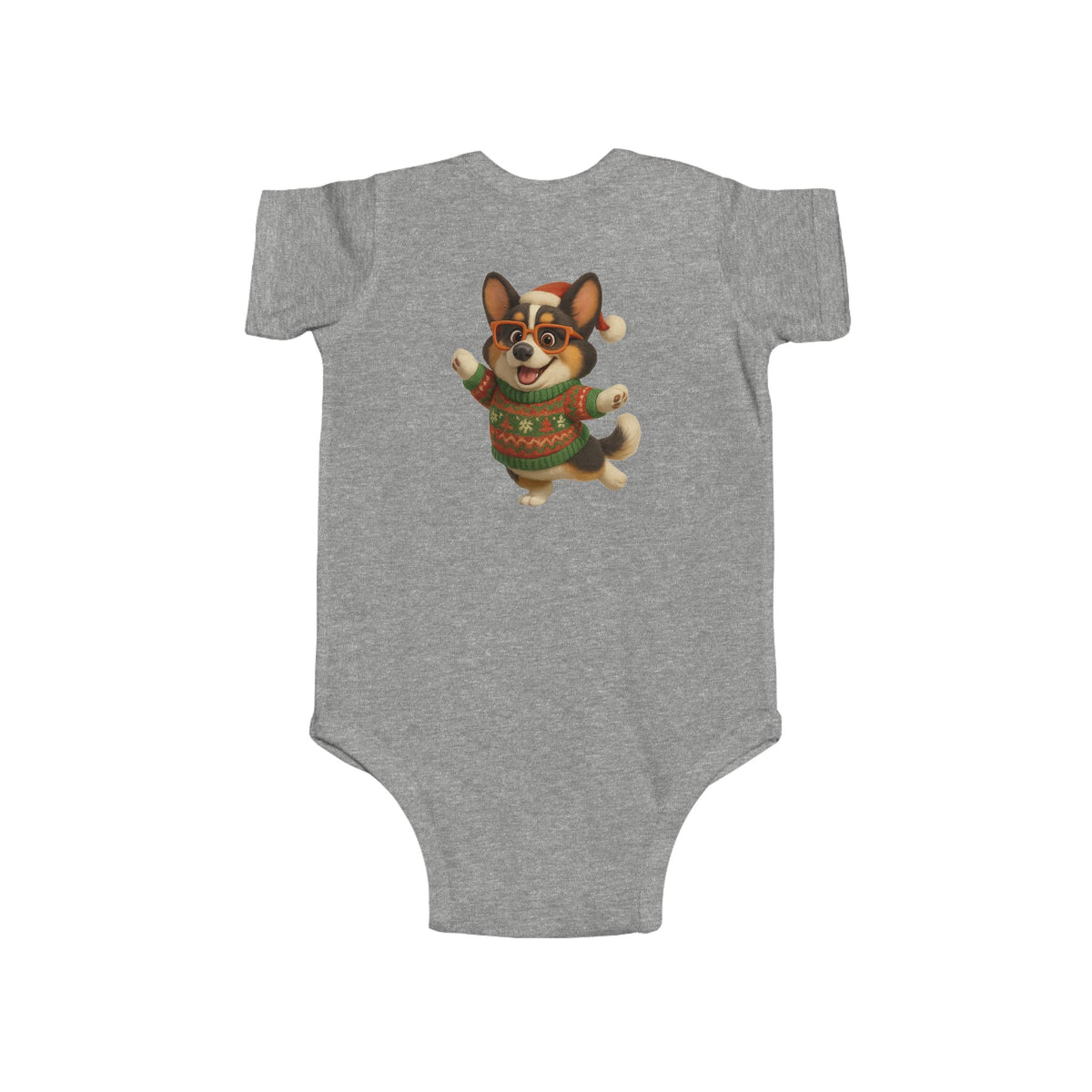 Infant Bodysuit — Festive Corgi in Christmas Sweater