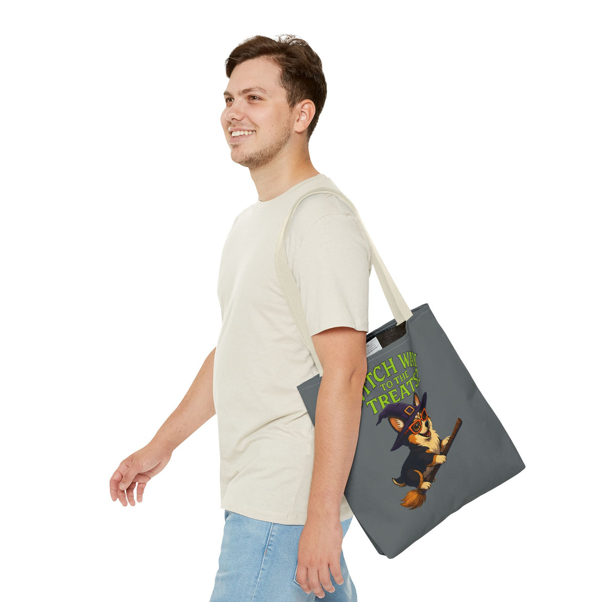 Witch Corgi Tote Bag, Halloween Bag, Dog Lover Gift, Trick or Treat Bag, Cute Corgi Accessories
