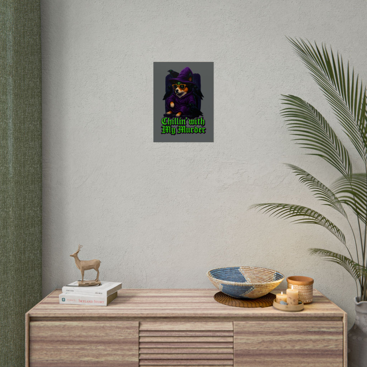 Poster: Chillin' with My Murder Corgi, Halloween Wall Art, Dog Lover Gift
