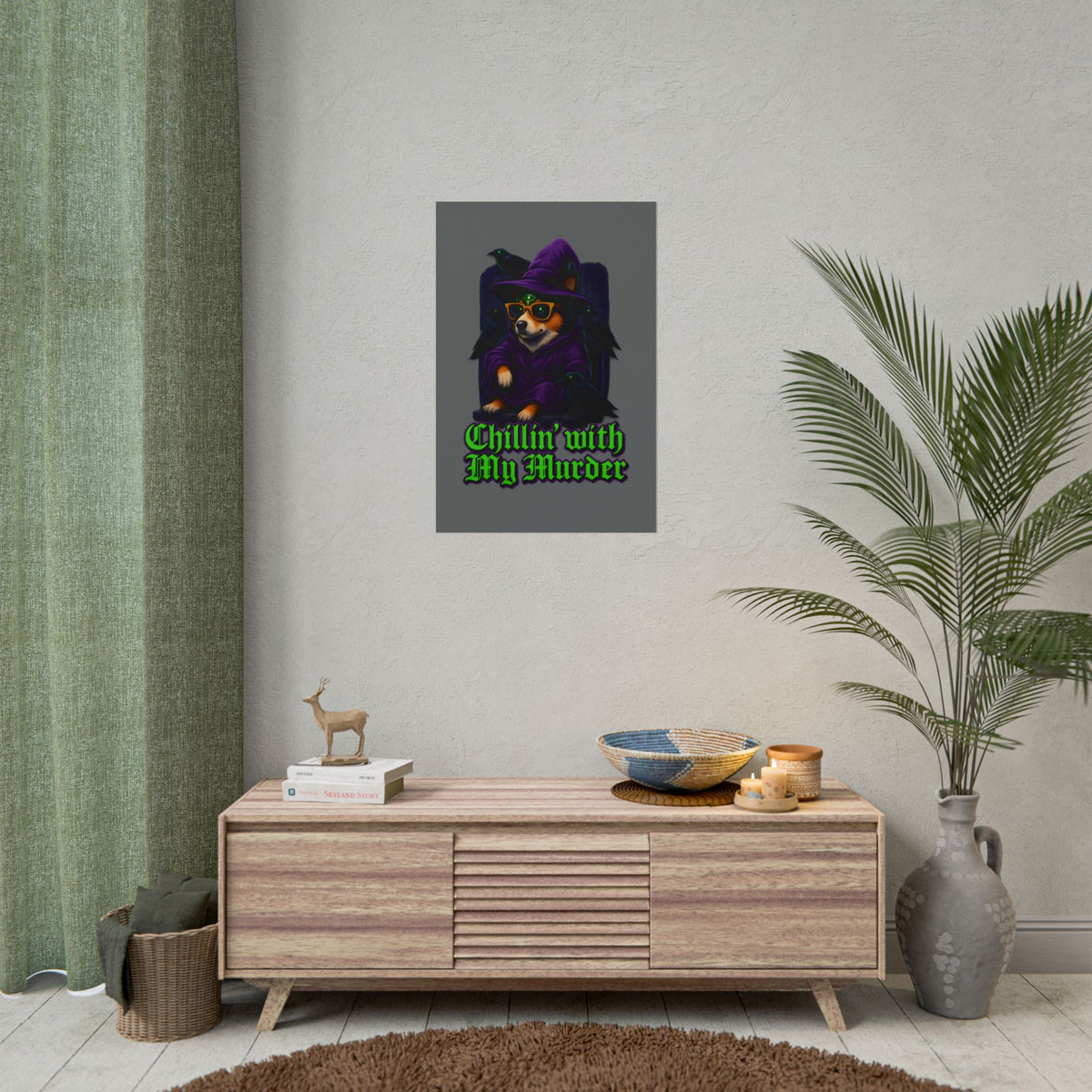 Poster: Chillin' with My Murder Corgi, Halloween Wall Art, Dog Lover Gift