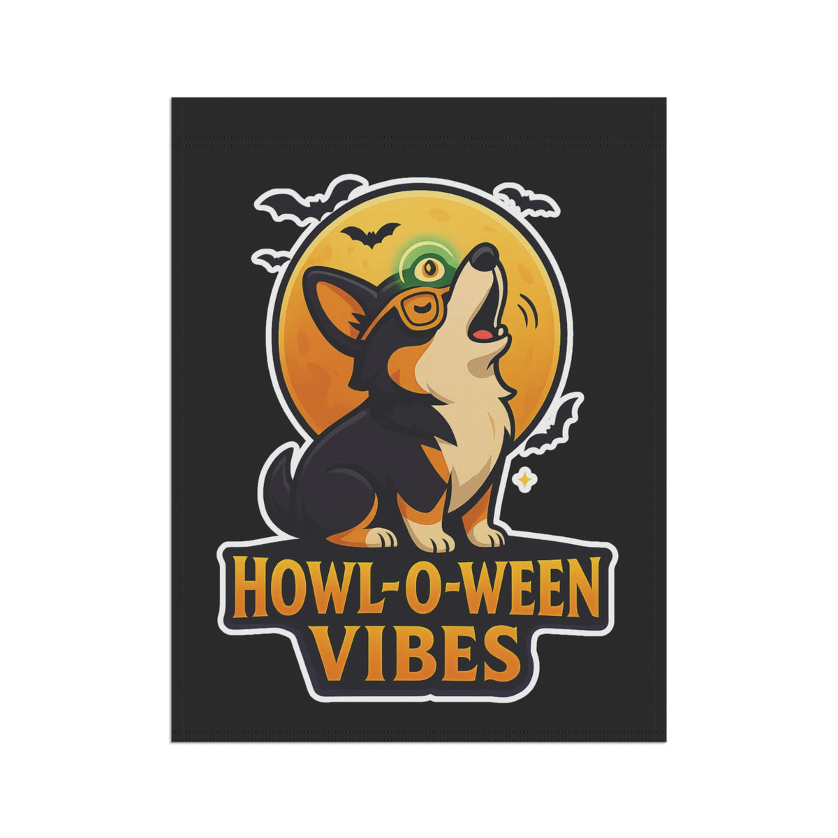 Howl-O-Ween Vibes Garden Banner, Halloween Yard Decor, Dog Lover's Outdoor Flag, Autumn Home Decoration, Festive Corgi Sign