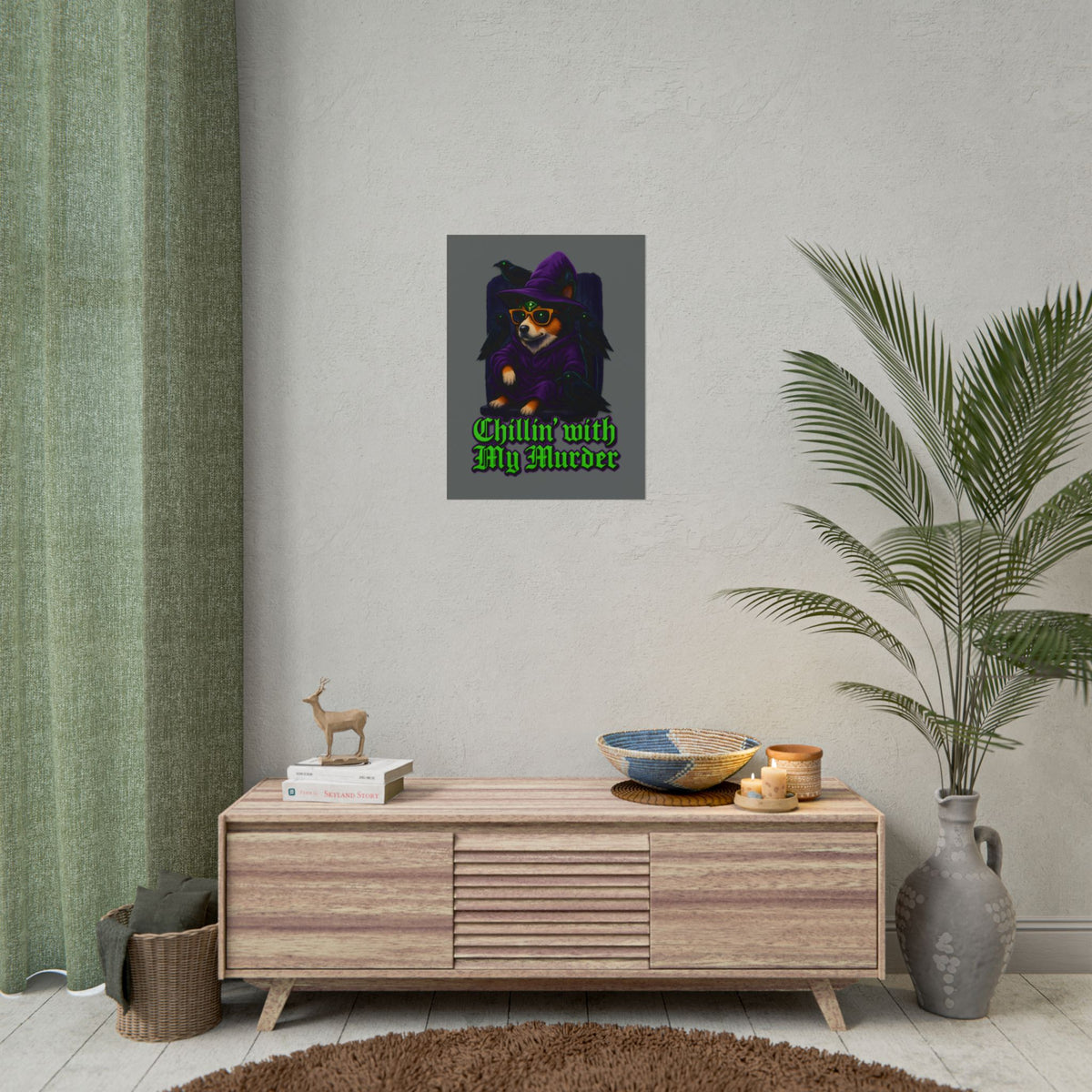 Poster: Chillin' with My Murder Corgi, Halloween Wall Art, Dog Lover Gift