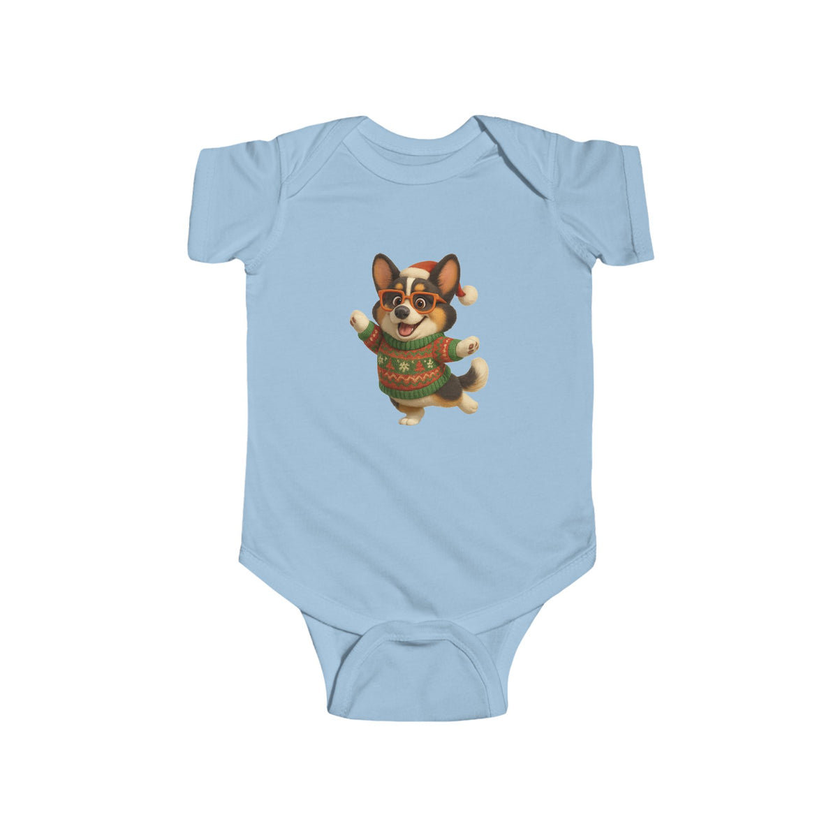 Infant Bodysuit — Festive Corgi in Christmas Sweater