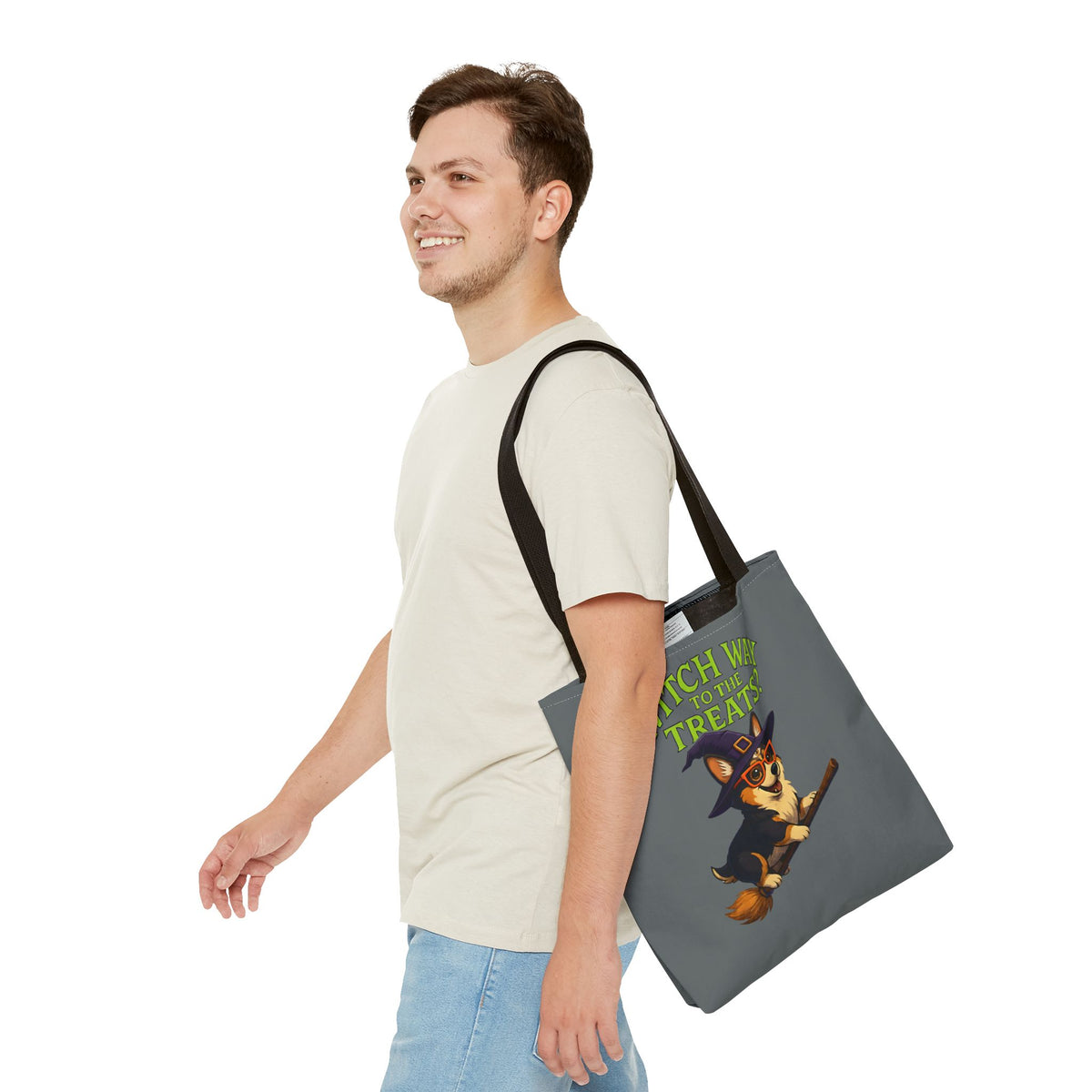 Witch Corgi Tote Bag, Halloween Bag, Dog Lover Gift, Trick or Treat Bag, Cute Corgi Accessories