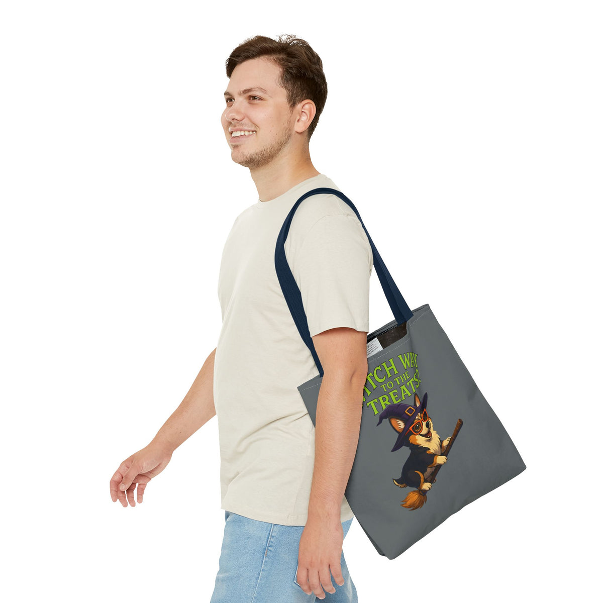 Witch Corgi Tote Bag, Halloween Bag, Dog Lover Gift, Trick or Treat Bag, Cute Corgi Accessories
