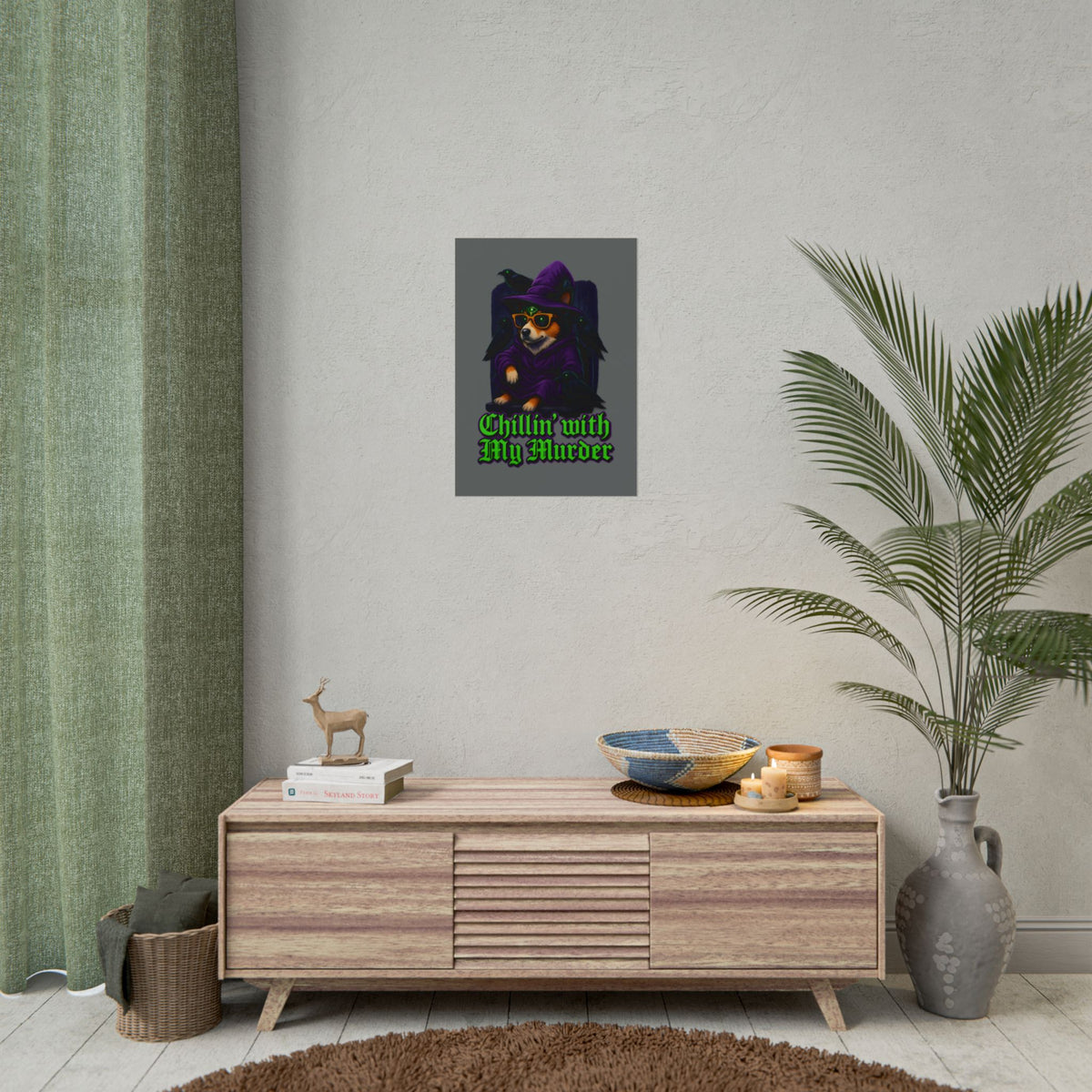 Poster: Chillin' with My Murder Corgi, Halloween Wall Art, Dog Lover Gift