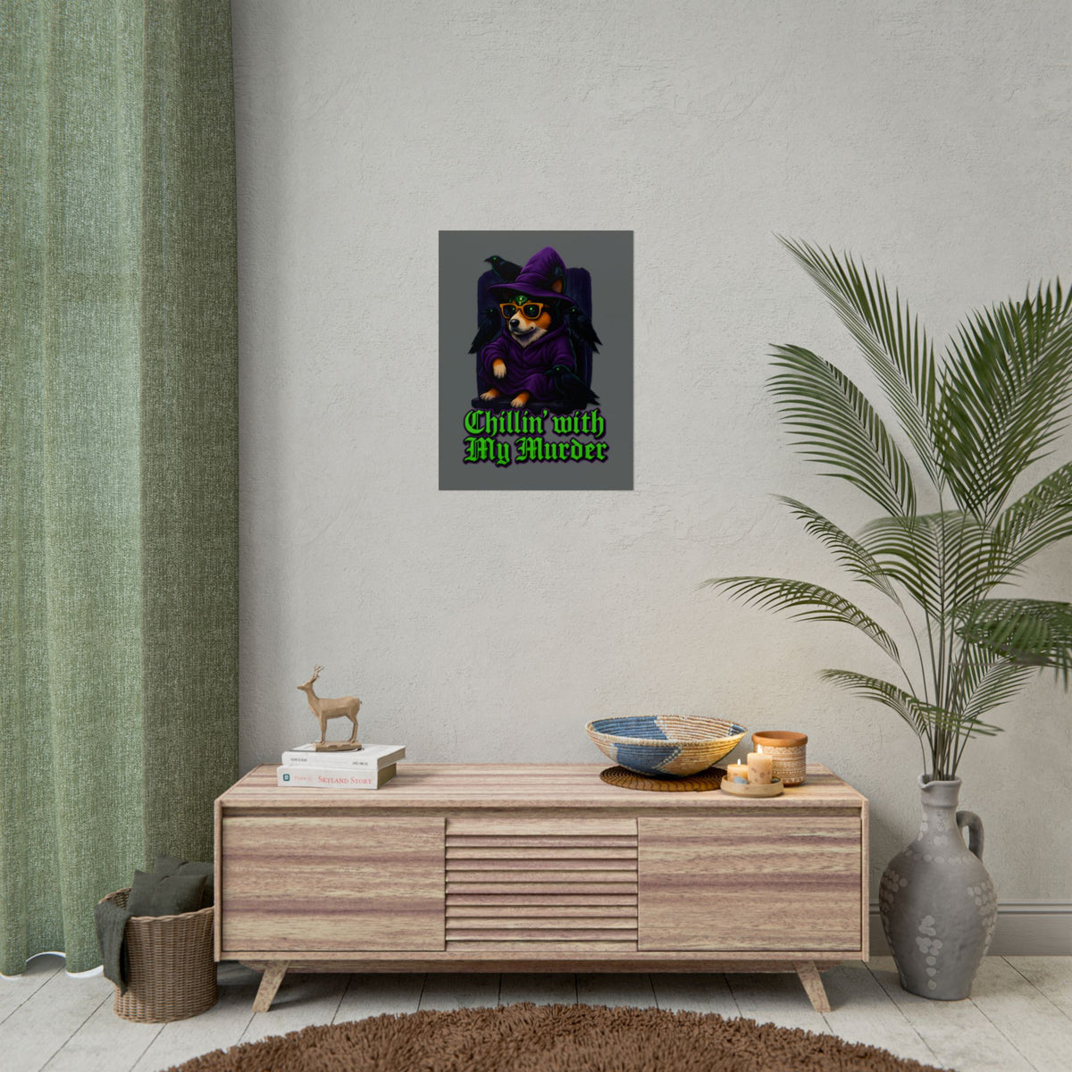 Poster: Chillin' with My Murder Corgi, Halloween Wall Art, Dog Lover Gift