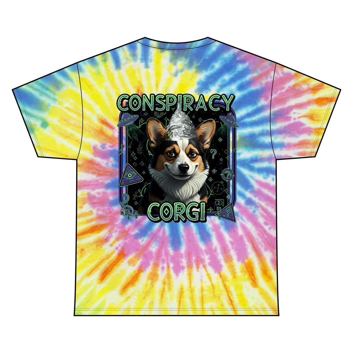 Conspiracy Corgi Tie-Dye Meme Tee