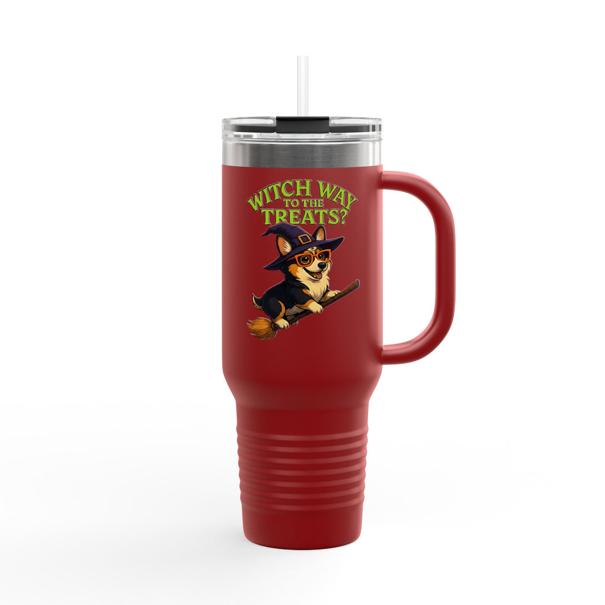 Witchy Corgi Insulated Travel Mug | Halloween Corgi Cup, Funny Dog Travel Mug, Fall Beverage Holder, Gift for Dog Lovers