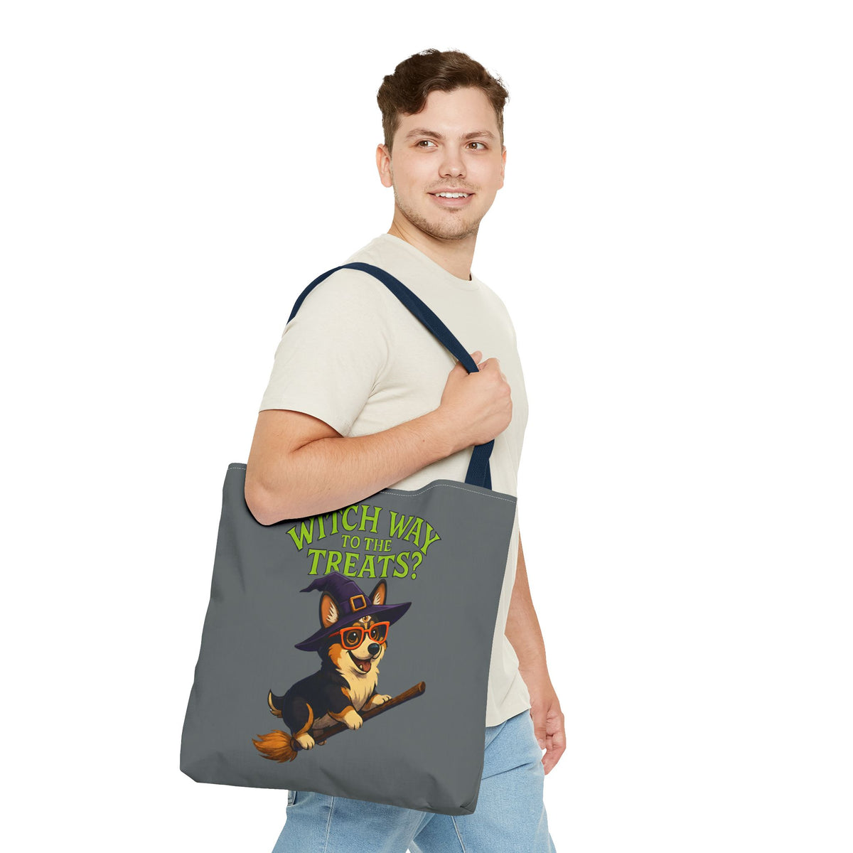 Witch Corgi Tote Bag, Halloween Bag, Dog Lover Gift, Trick or Treat Bag, Cute Corgi Accessories