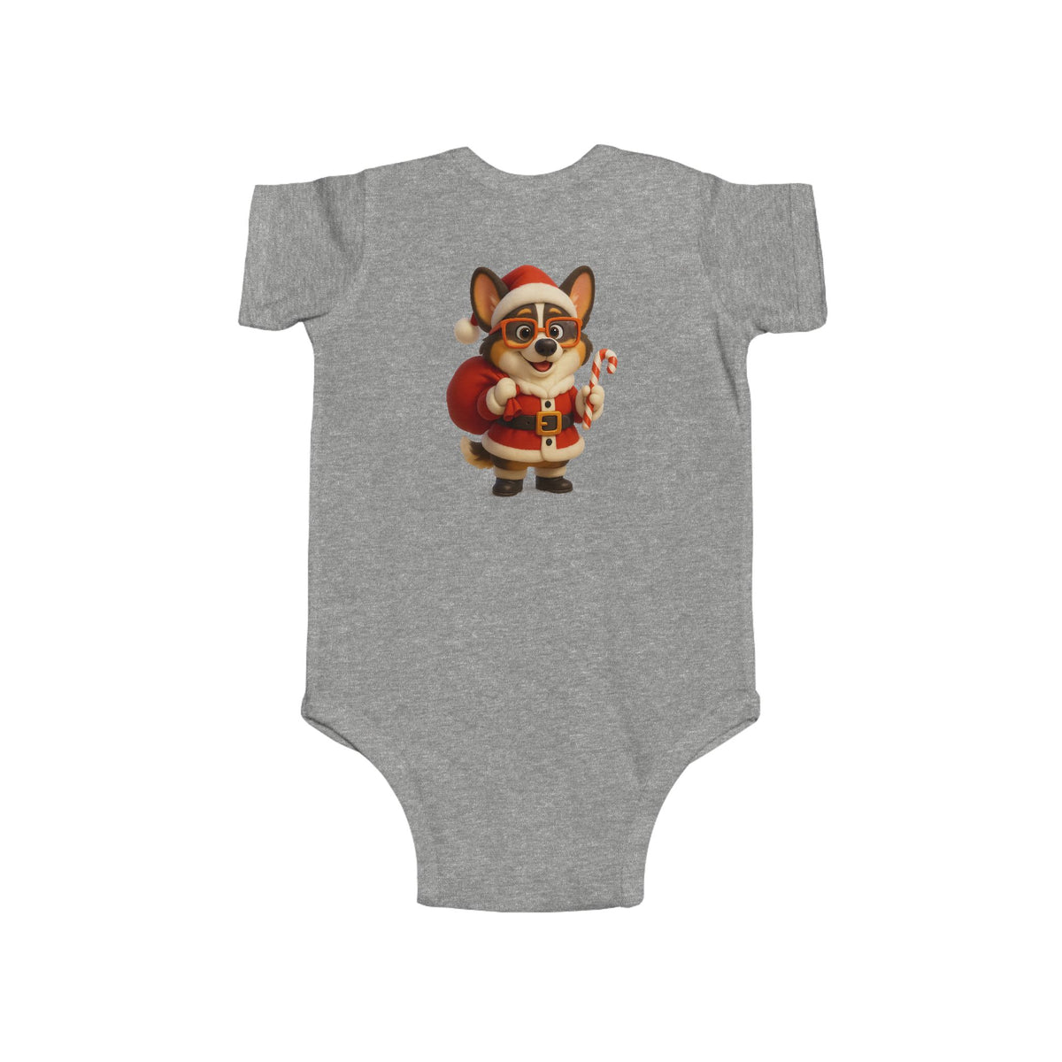 Baby Bodysuit — Cute Corgi Santa with Candy Cane Christmas Onesie