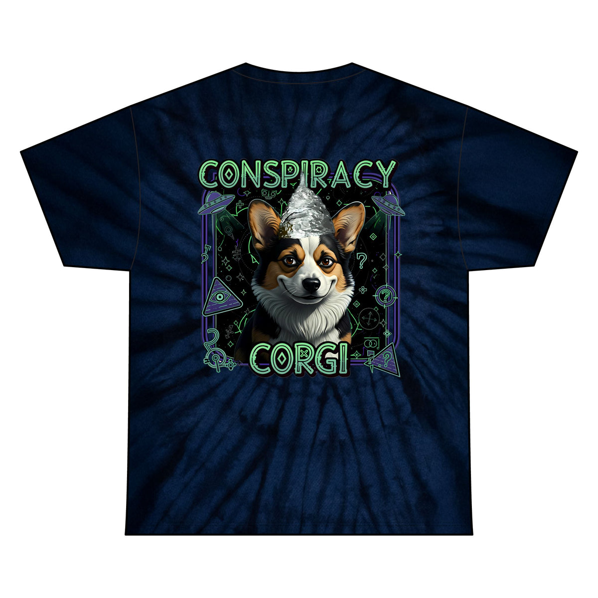 Conspiracy Corgi Tie-Dye Meme Tee