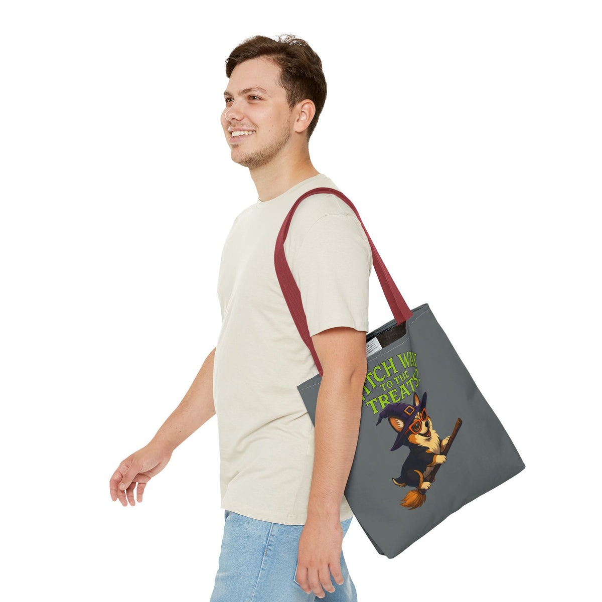 Witch Corgi Tote Bag, Halloween Bag, Dog Lover Gift, Trick or Treat Bag, Cute Corgi Accessories
