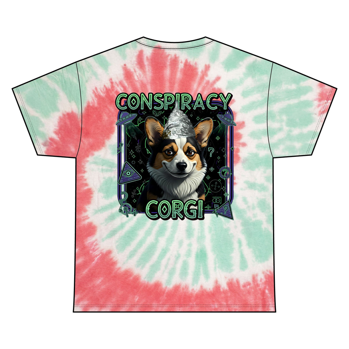 Conspiracy Corgi Tie-Dye Meme Tee