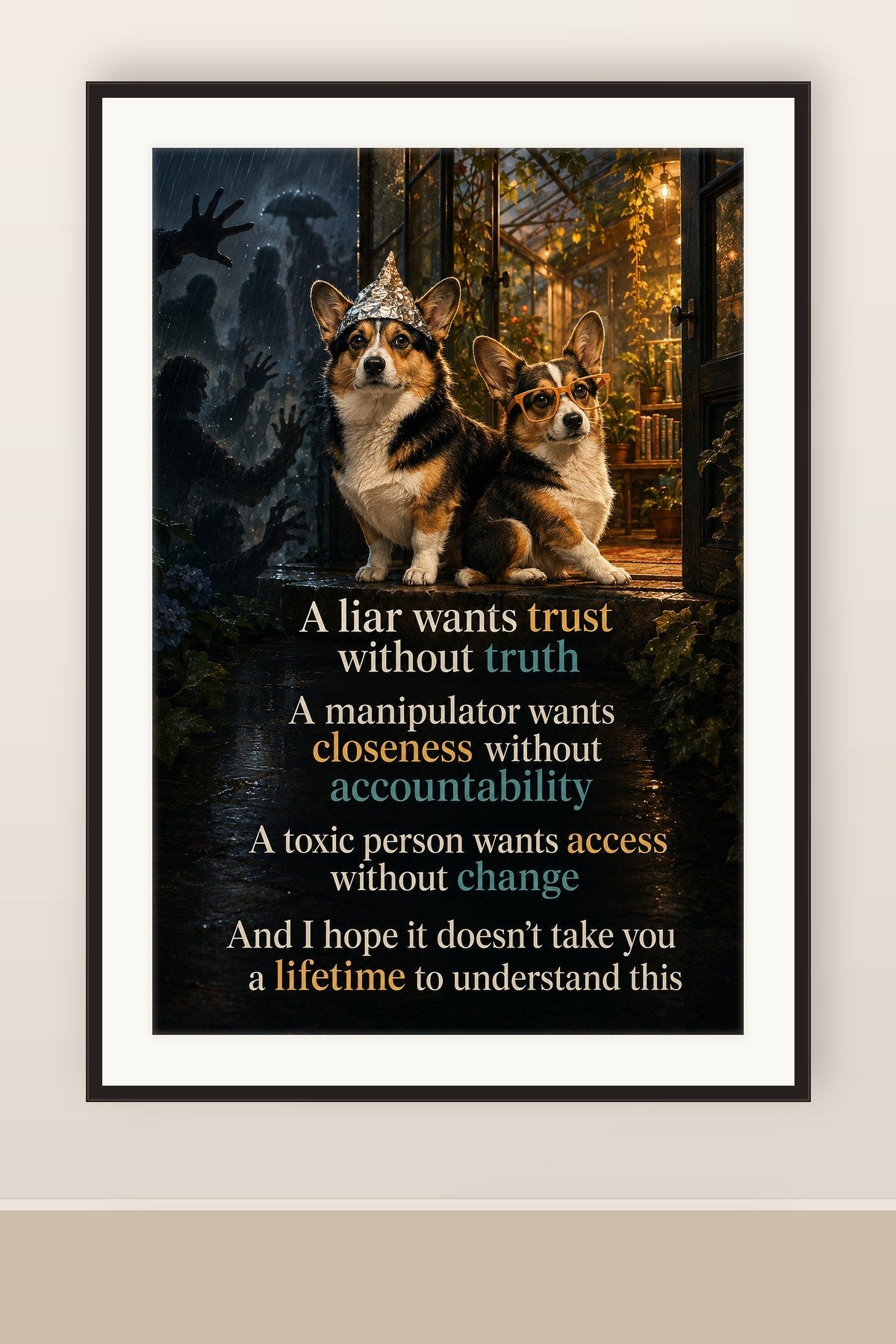The print shown framed and hung on a wall