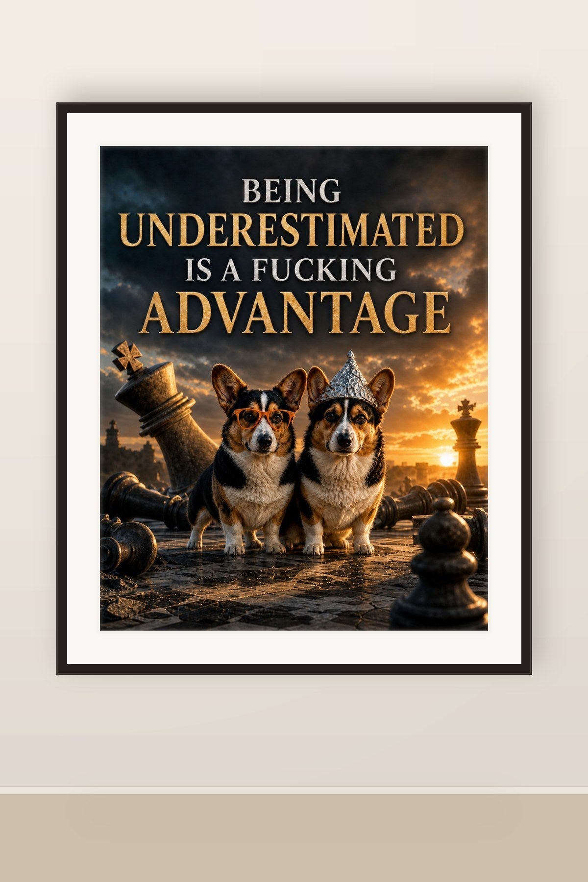 The print shown framed and hung on a wall