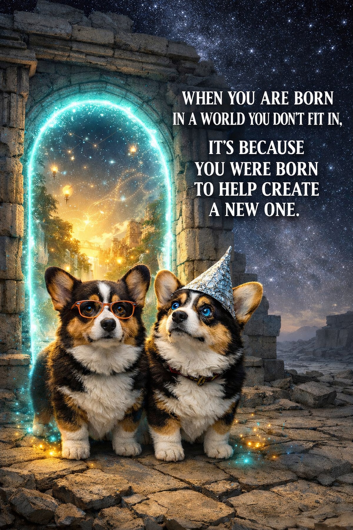 Corgi wall art print: "When you are born in a world you don't fit in, it's because you were born to help create a new one."