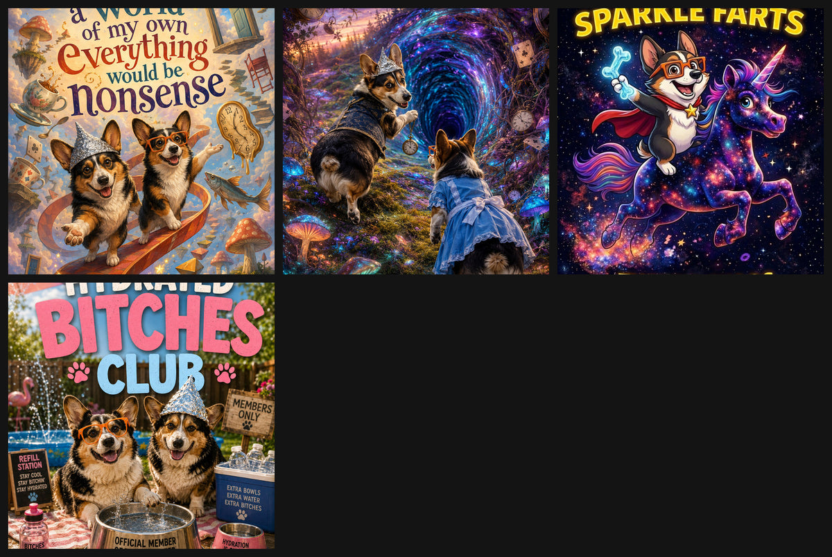 Grid preview of the Chaos Corgis art collection