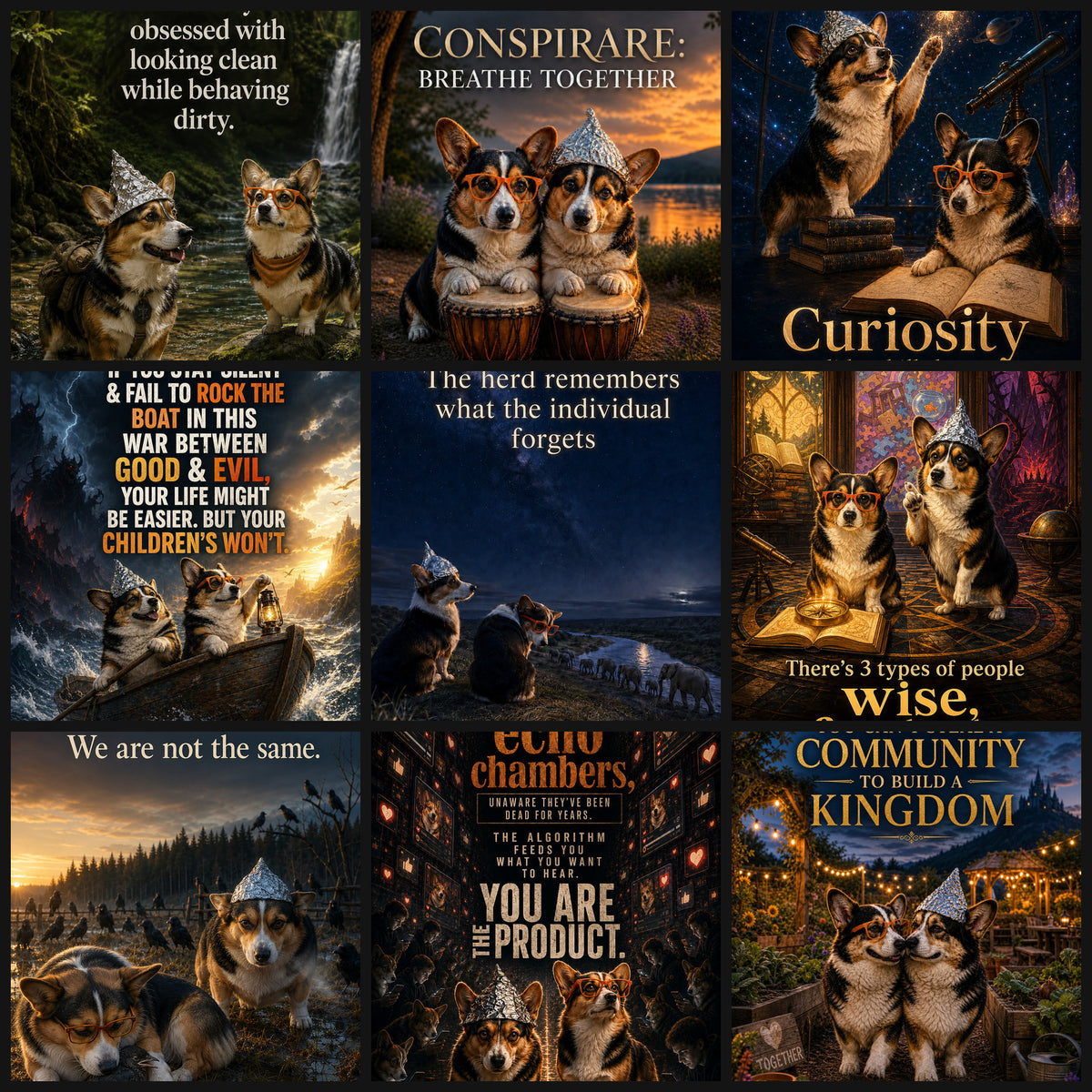 Grid preview of the Question Everything corgi art collection