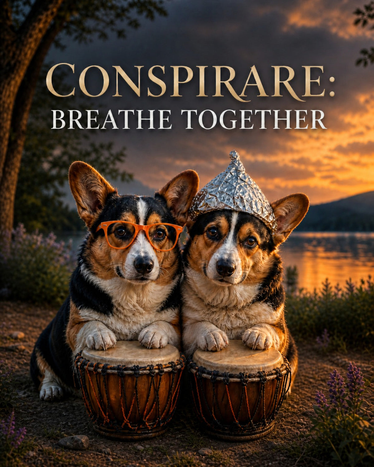 Corgi wall art print: "CONSPIRARE: BREATHE TOGETHER"