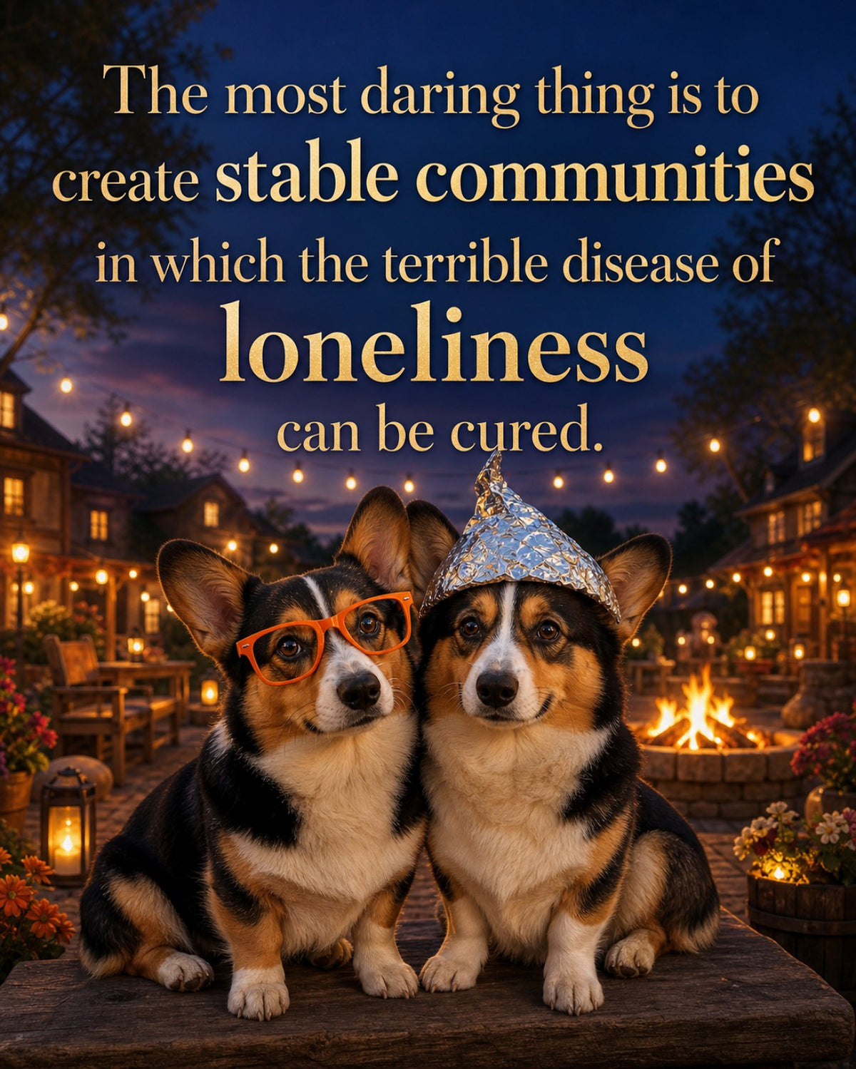 Corgi wall art print: "The most daring thing is to create stable communities in which the terrible disease of loneliness…"