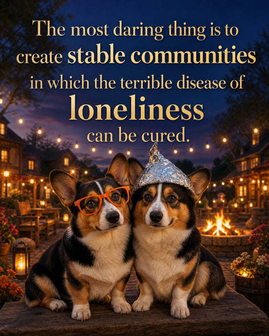 Corgi wall art print: "The most daring thing is to create stable communities in which the terrible disease of loneliness…"