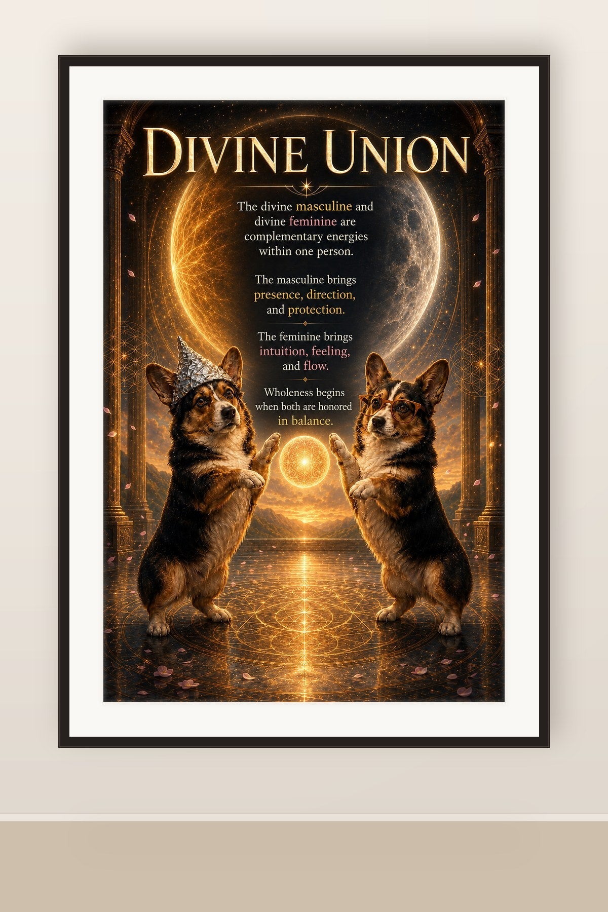 The print shown framed and hung on a wall