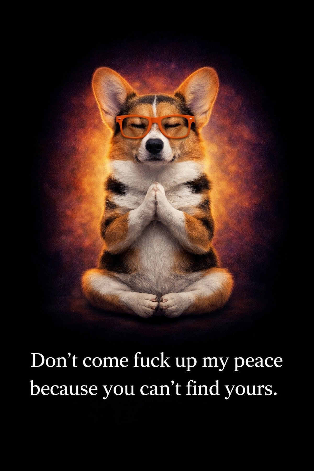 Corgi wall art print: "Don't come fuck up my peace because you can't find yours."