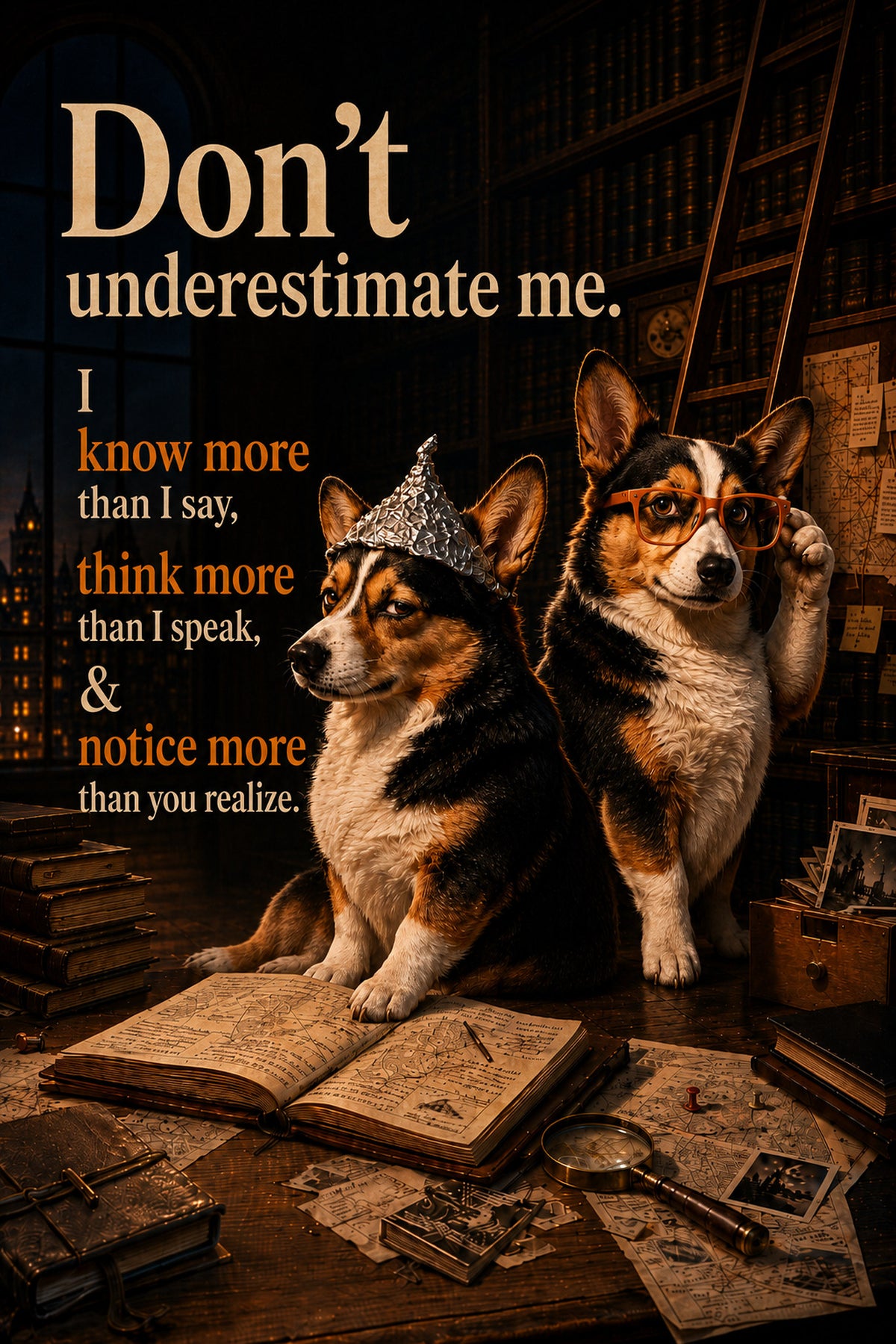 Corgi wall art print: "Don't underestimate me. I know more than I say, think more than I speak, & notice more than you…"