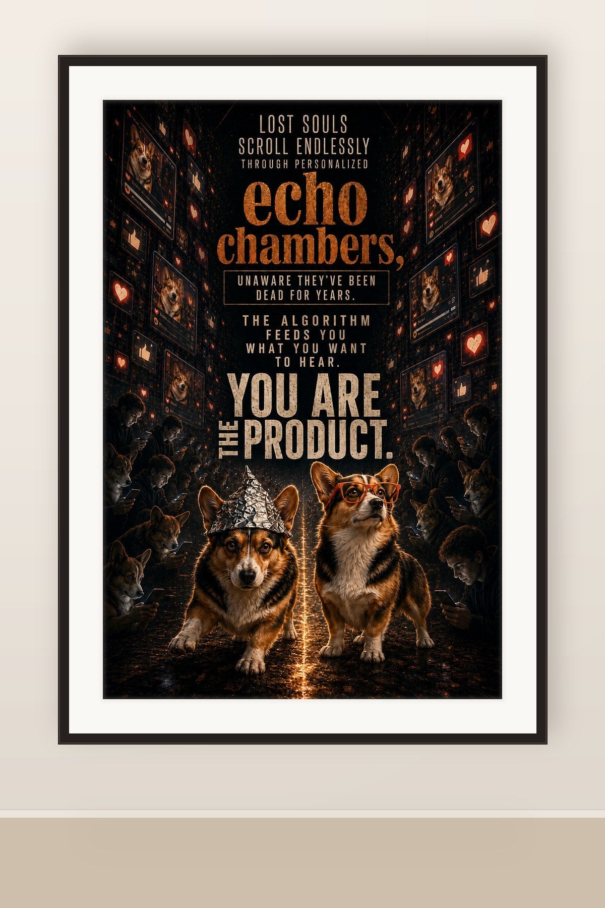 The print shown framed and hung on a wall
