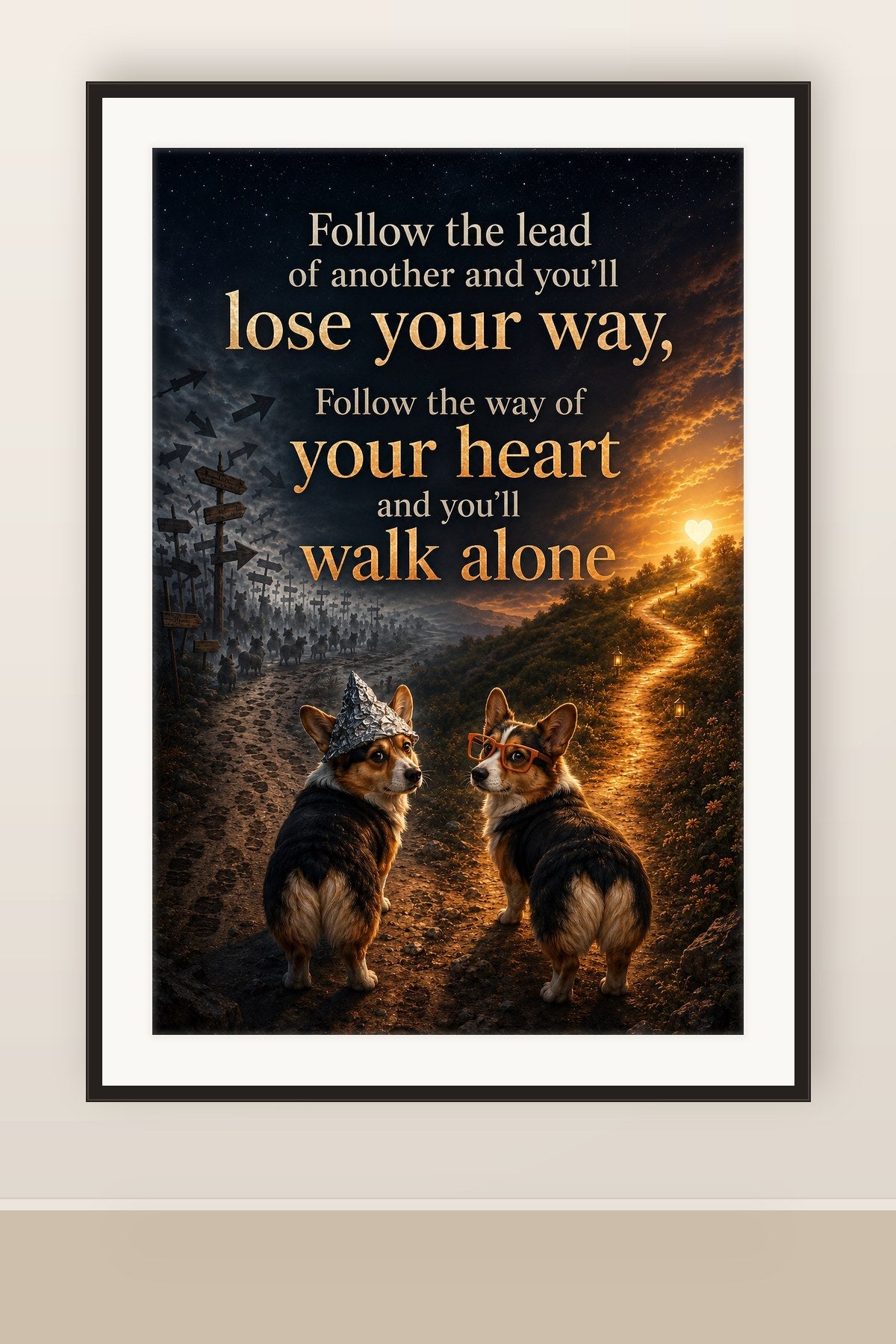The print shown framed and hung on a wall