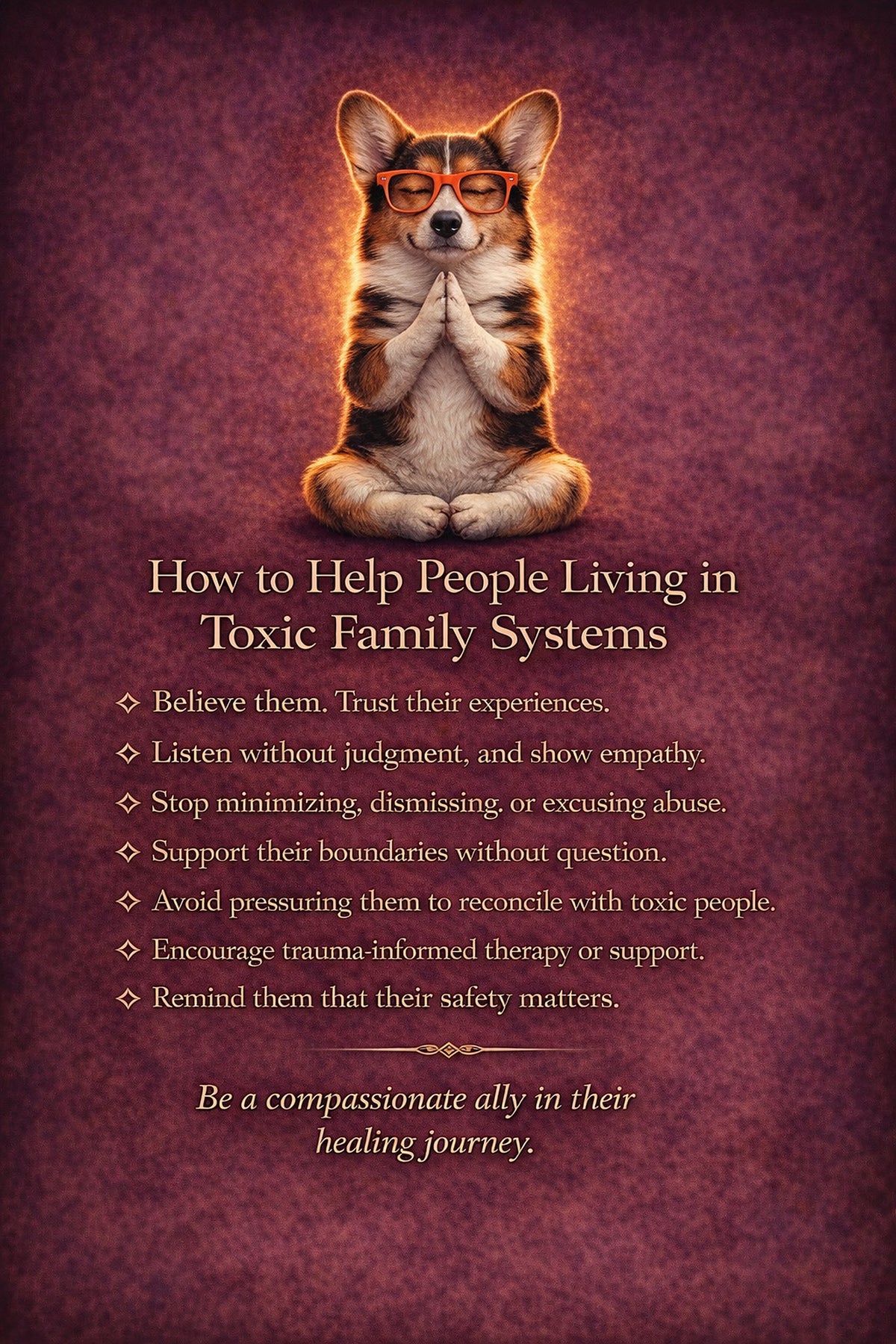 Corgi printable handout: "How to Help People Living in Toxic Family Systems"