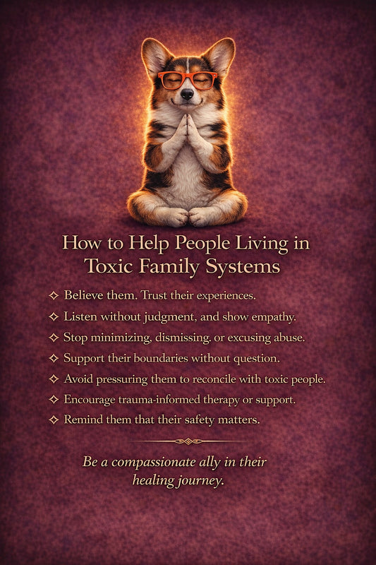Corgi printable handout: "How to Help People Living in Toxic Family Systems"