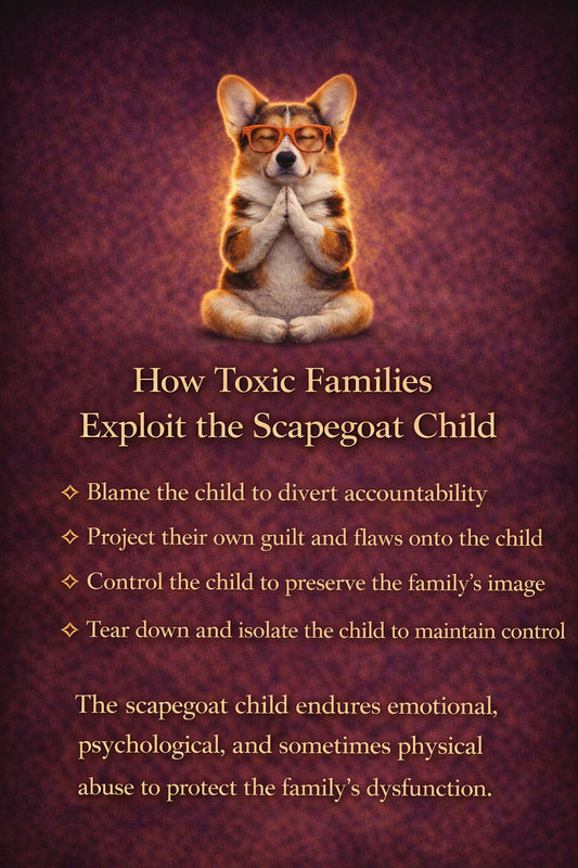 Corgi printable handout: "How Toxic Families Exploit the Scapegoat Child"