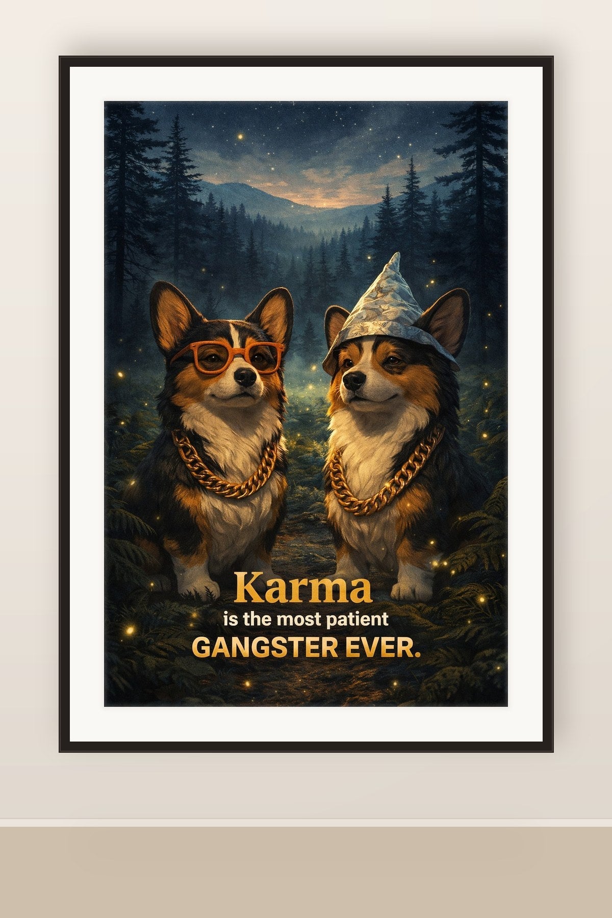The print shown framed and hung on a wall