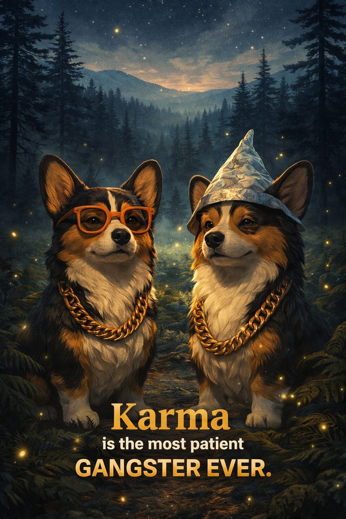 Corgi wall art print: "Karma is the most patient GANGSTER EVER."