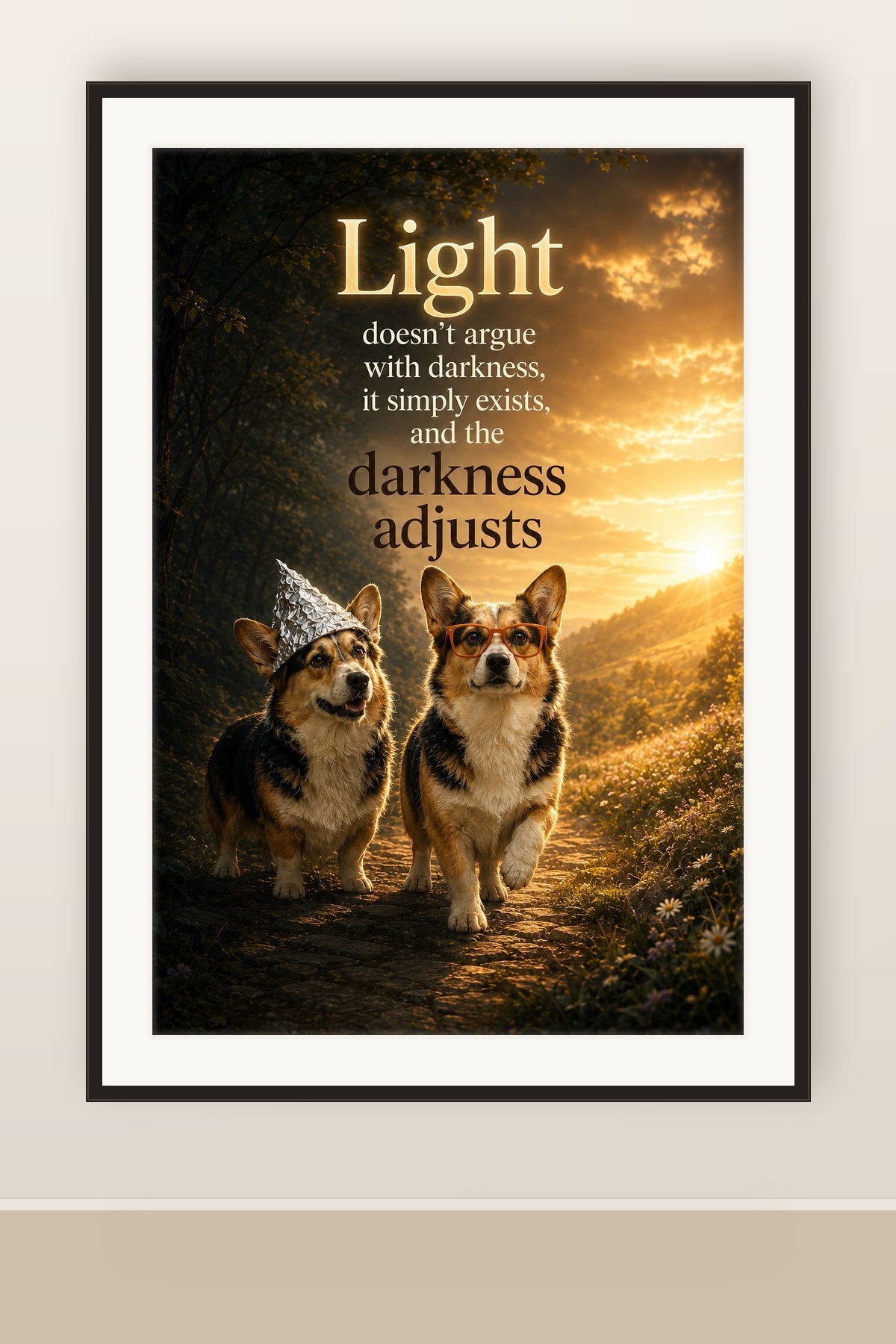 The print shown framed and hung on a wall