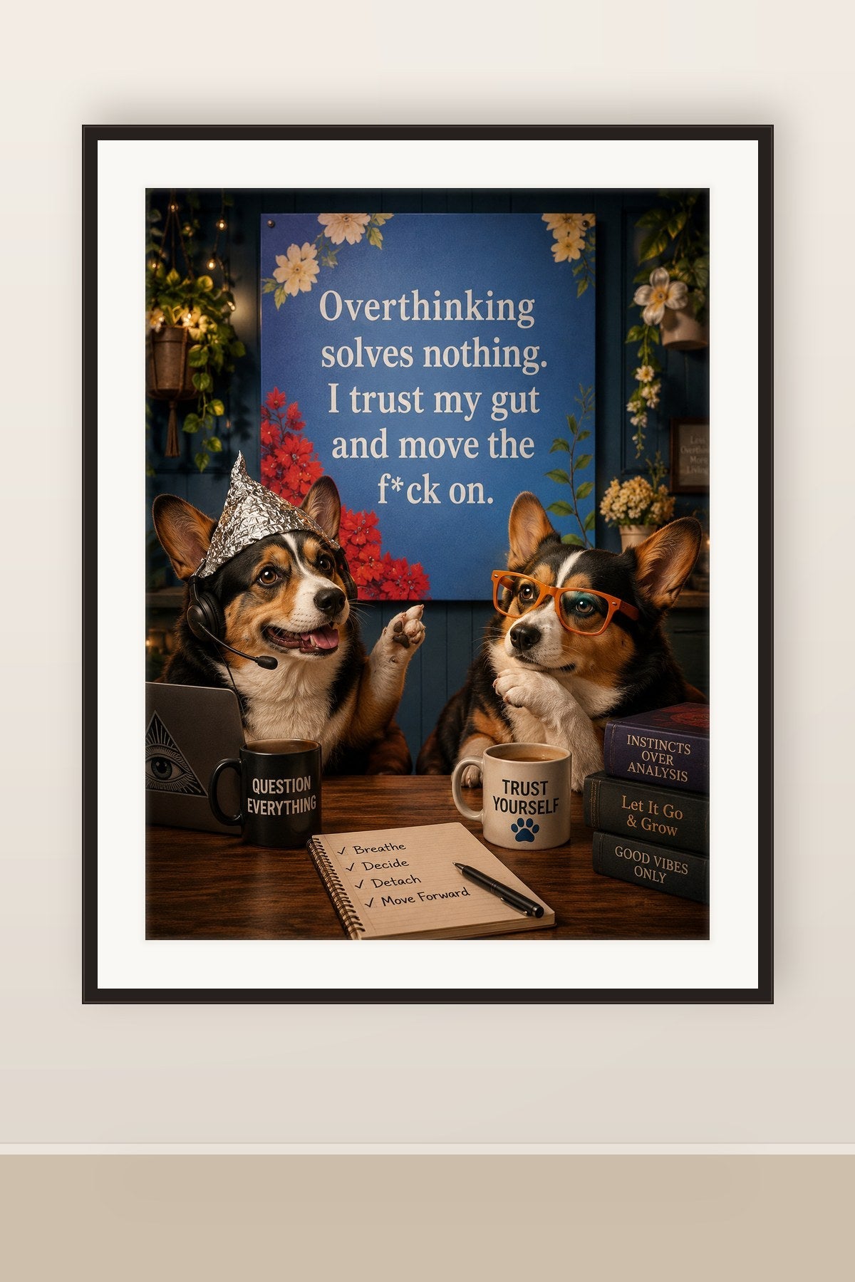 The print shown framed and hung on a wall