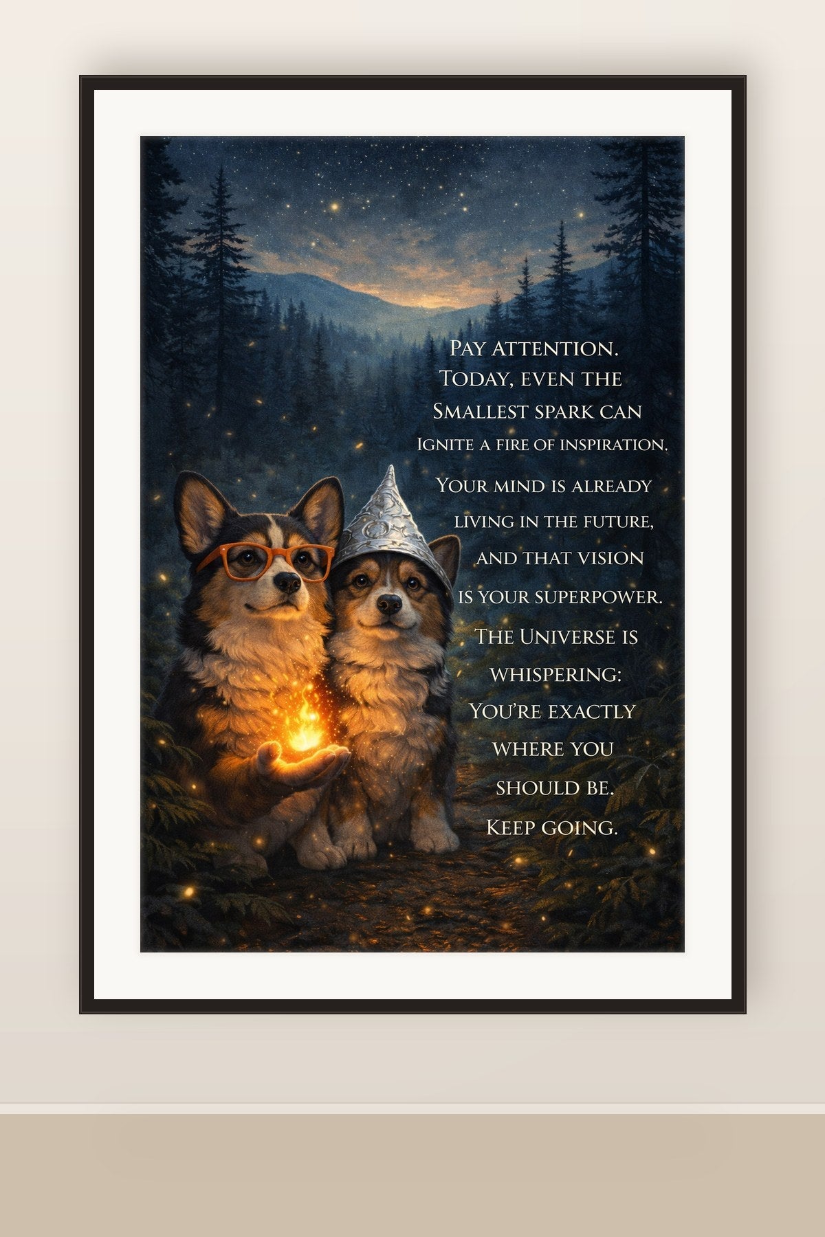 The print shown framed and hung on a wall