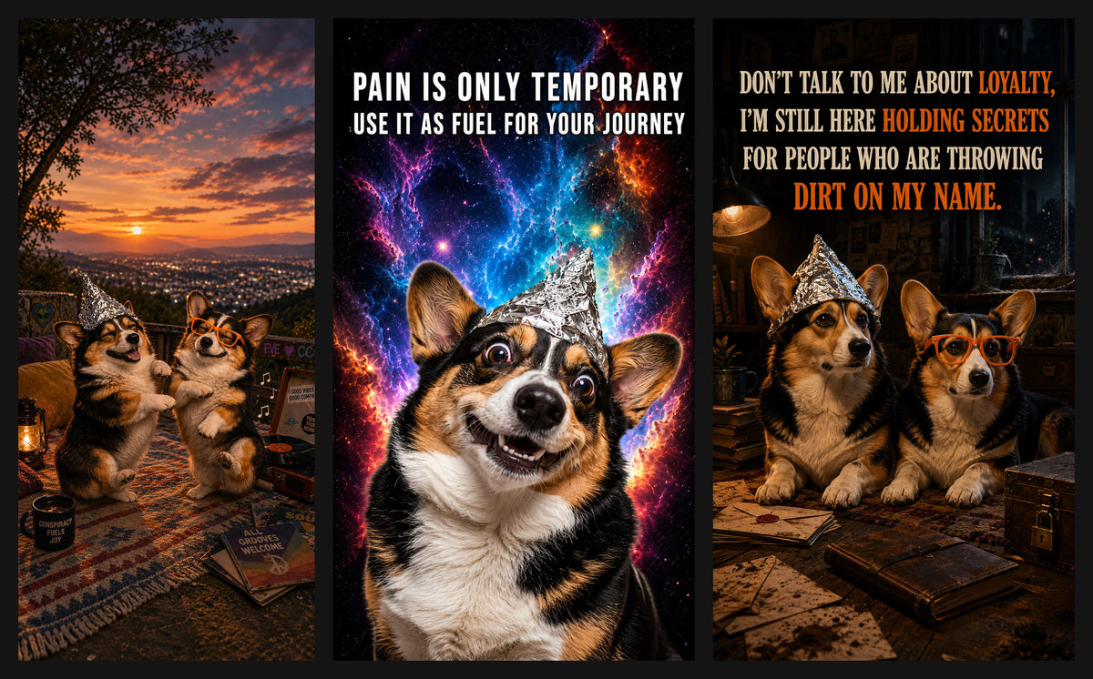 Three corgi phone wallpapers shown side by side