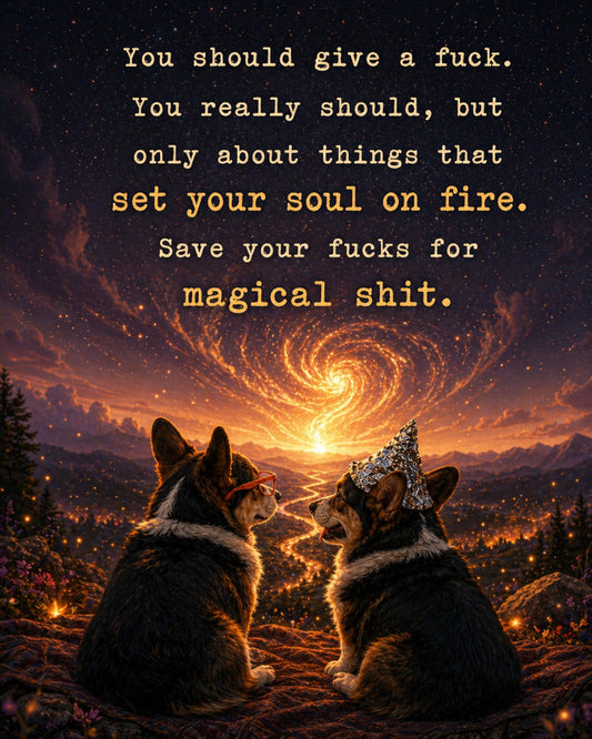 Corgi wall art print: "You should give a fuck… but only about things that set your soul on fire. Save your fucks for…"