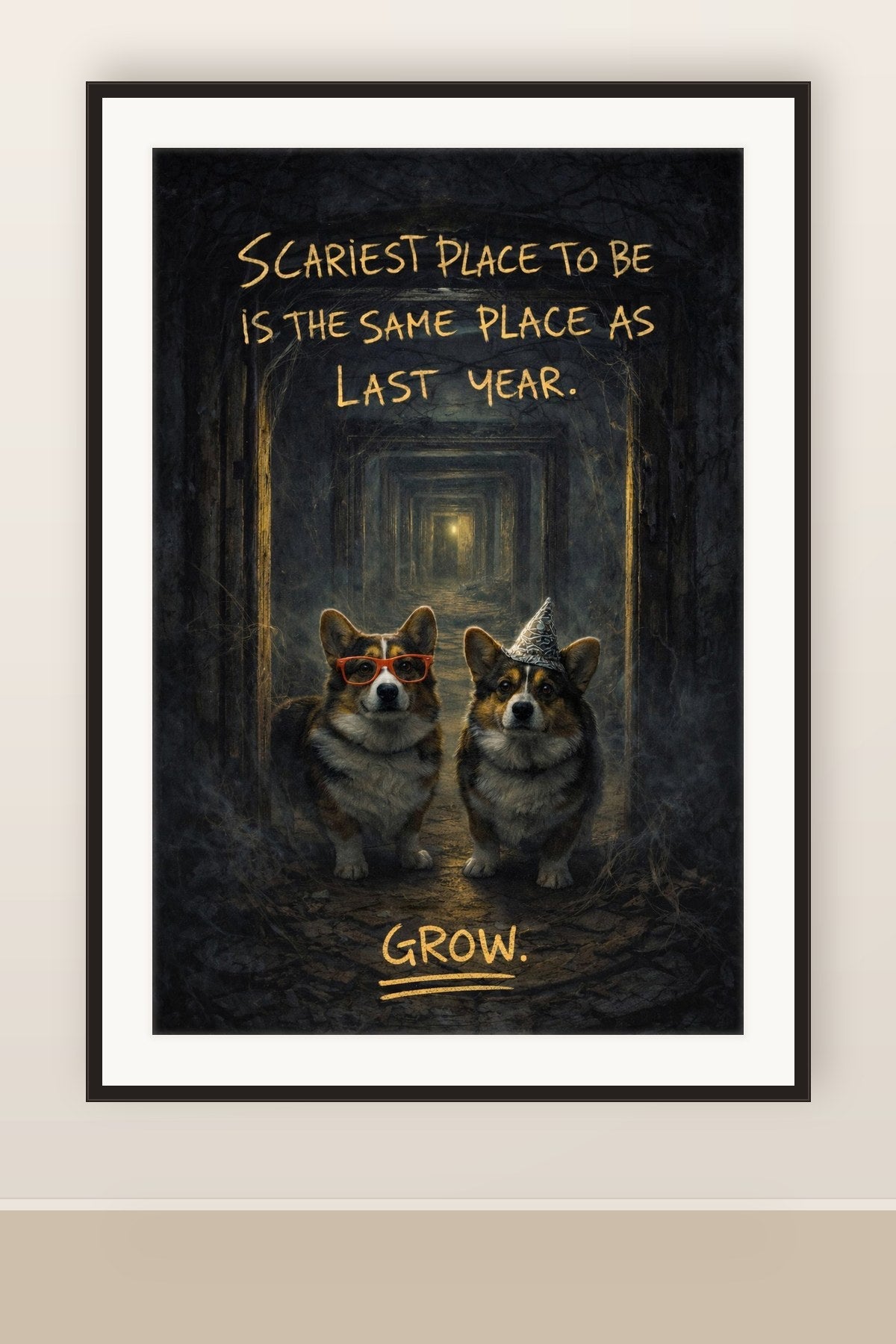 The print shown framed and hung on a wall